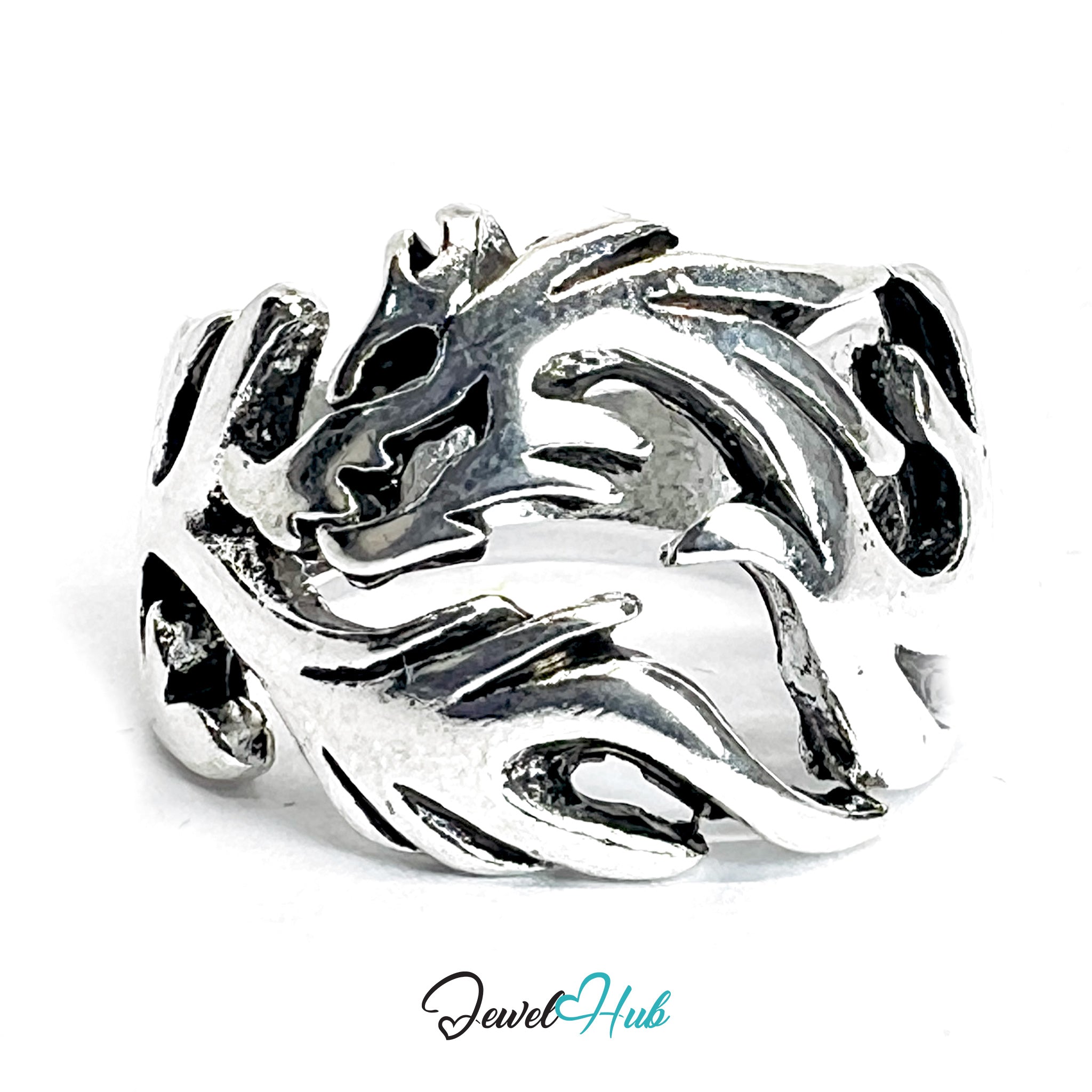 Zinc Alloy Silver‑Plated Punk Ring – Dragon Wings Layered Sculptural Cuff