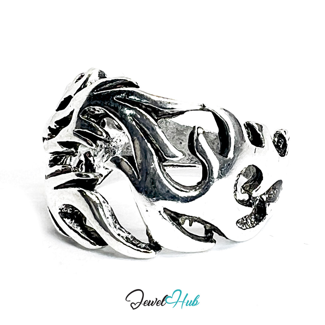 Zinc Alloy Silver‑Plated Punk Ring – Dragon Wings Layered Sculptural Cuff