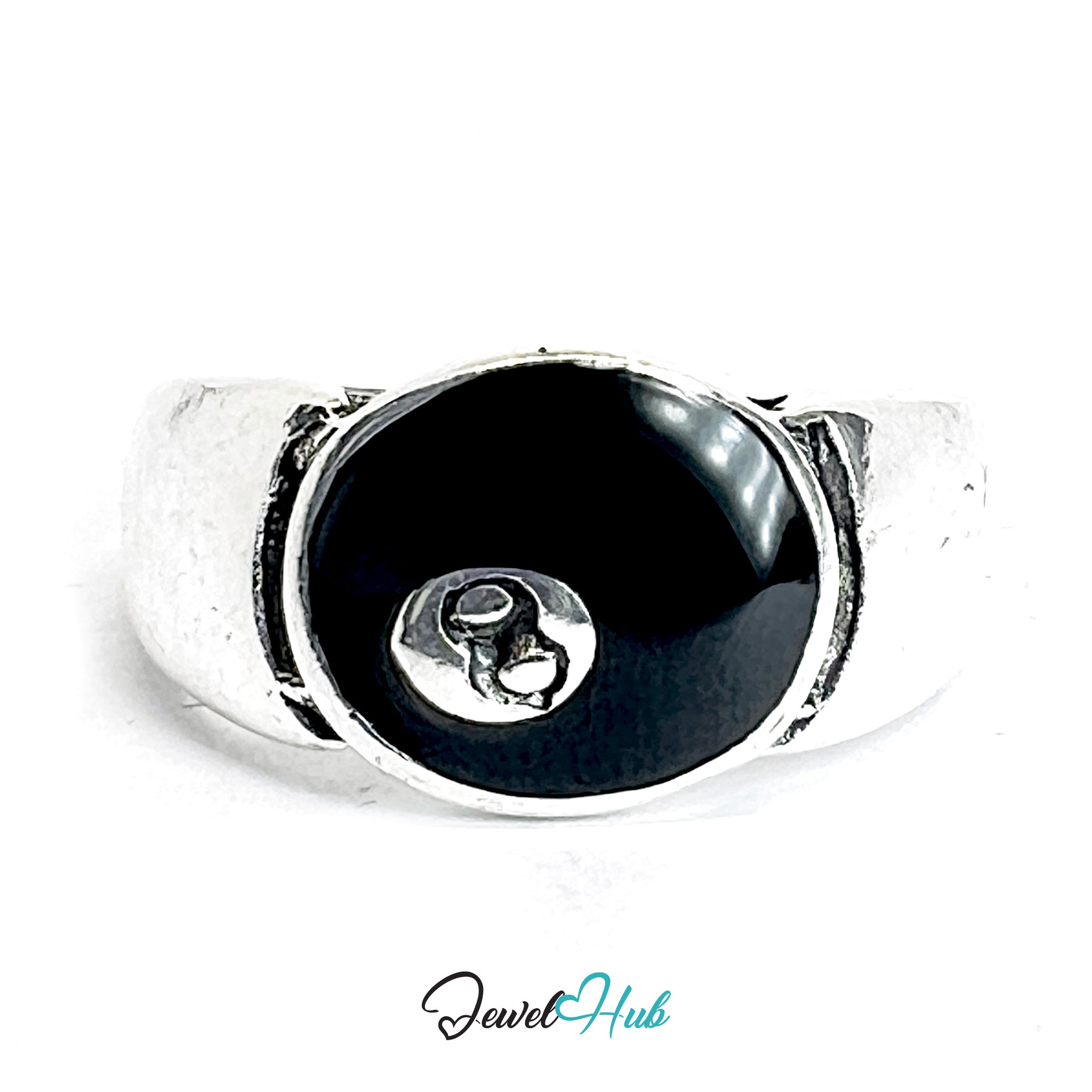 Zinc Alloy Silver‑Plated Punk Ring – 8-Ball Fate Signet Cuff