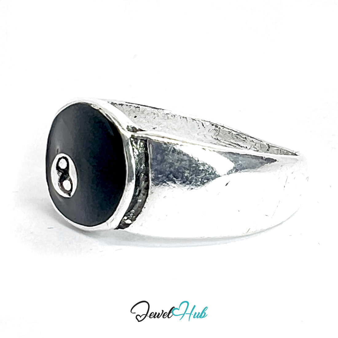 Zinc Alloy Silver‑Plated Punk Ring – 8-Ball Fate Signet Cuff