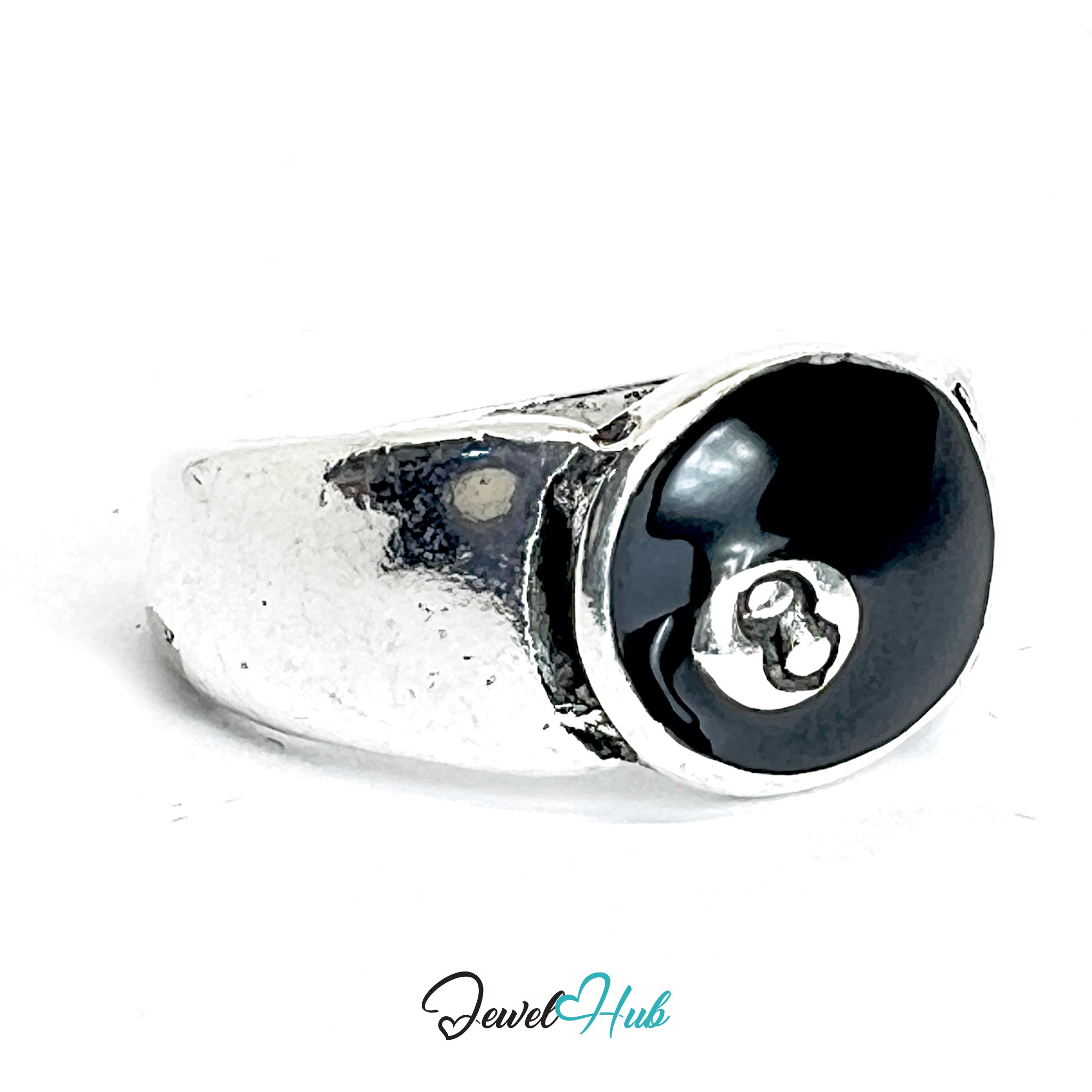 Zinc Alloy Silver‑Plated Punk Ring – 8-Ball Fate Signet Cuff