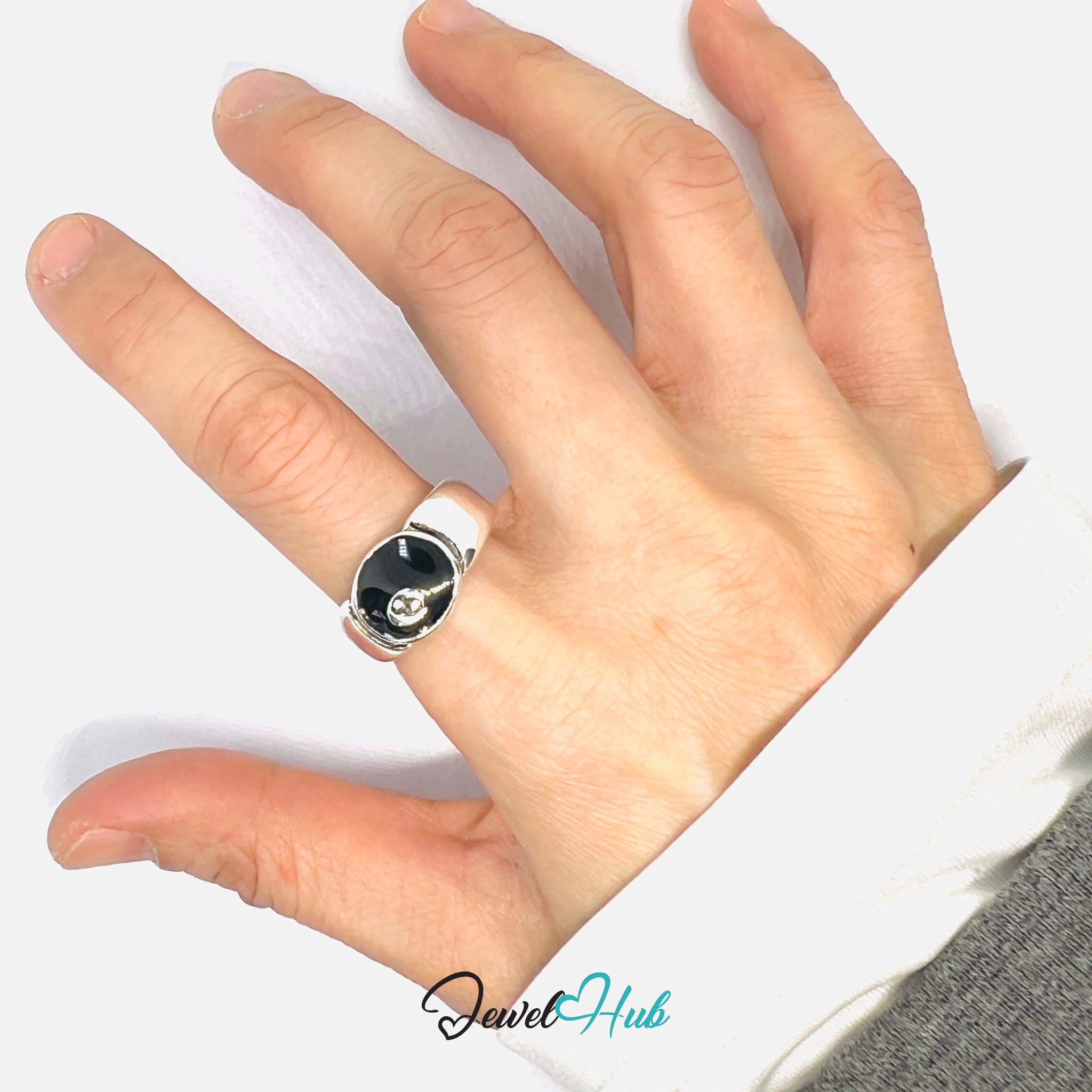 Zinc Alloy Silver‑Plated Punk Ring – 8-Ball Fate Signet Cuff