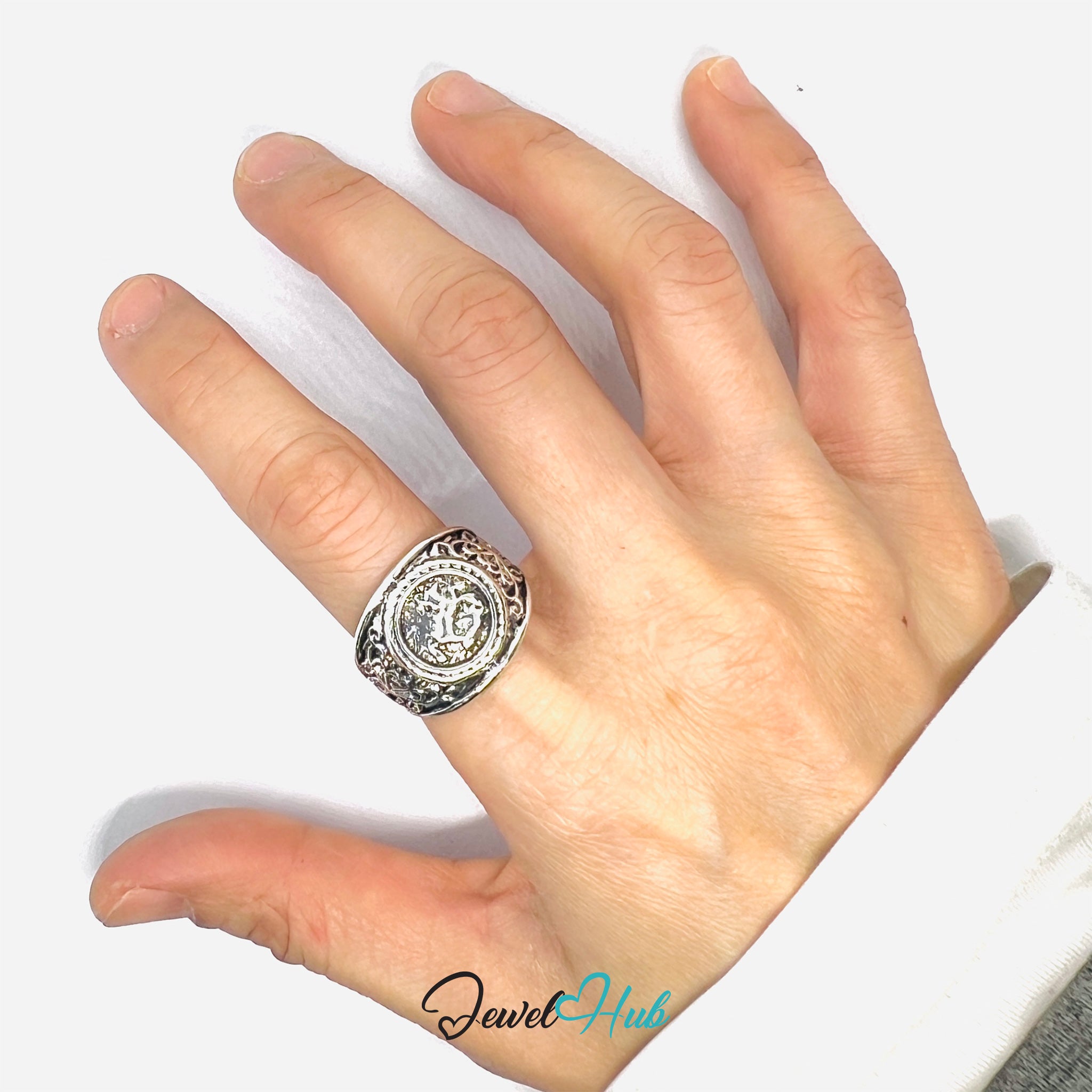 Zinc Alloy Silver‑Plated Punk Ring – Rearing Horse Heraldic Signet