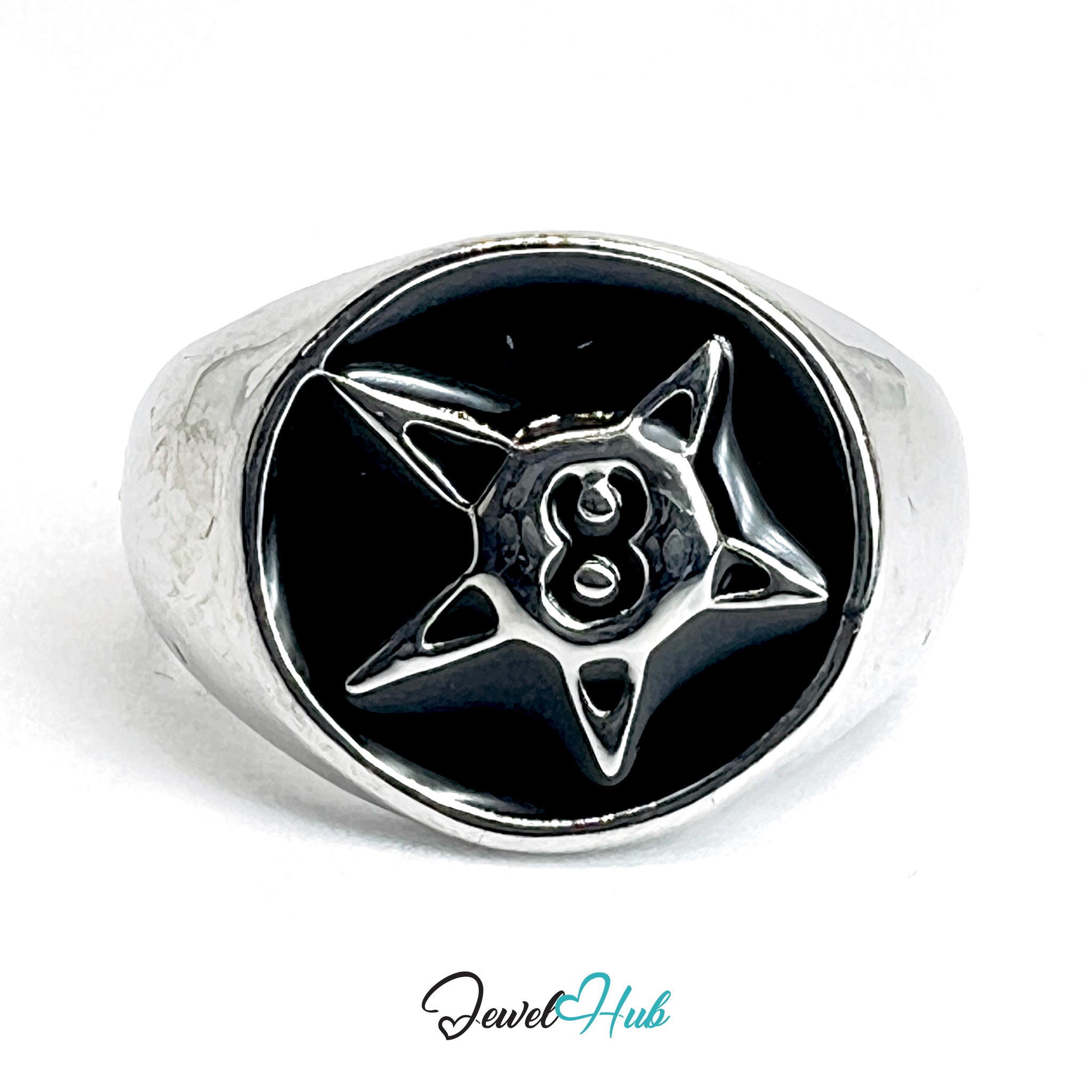 Zinc Alloy Silver‑Plated Punk Ring – Four‑Point Star Shuriken Open Cuff