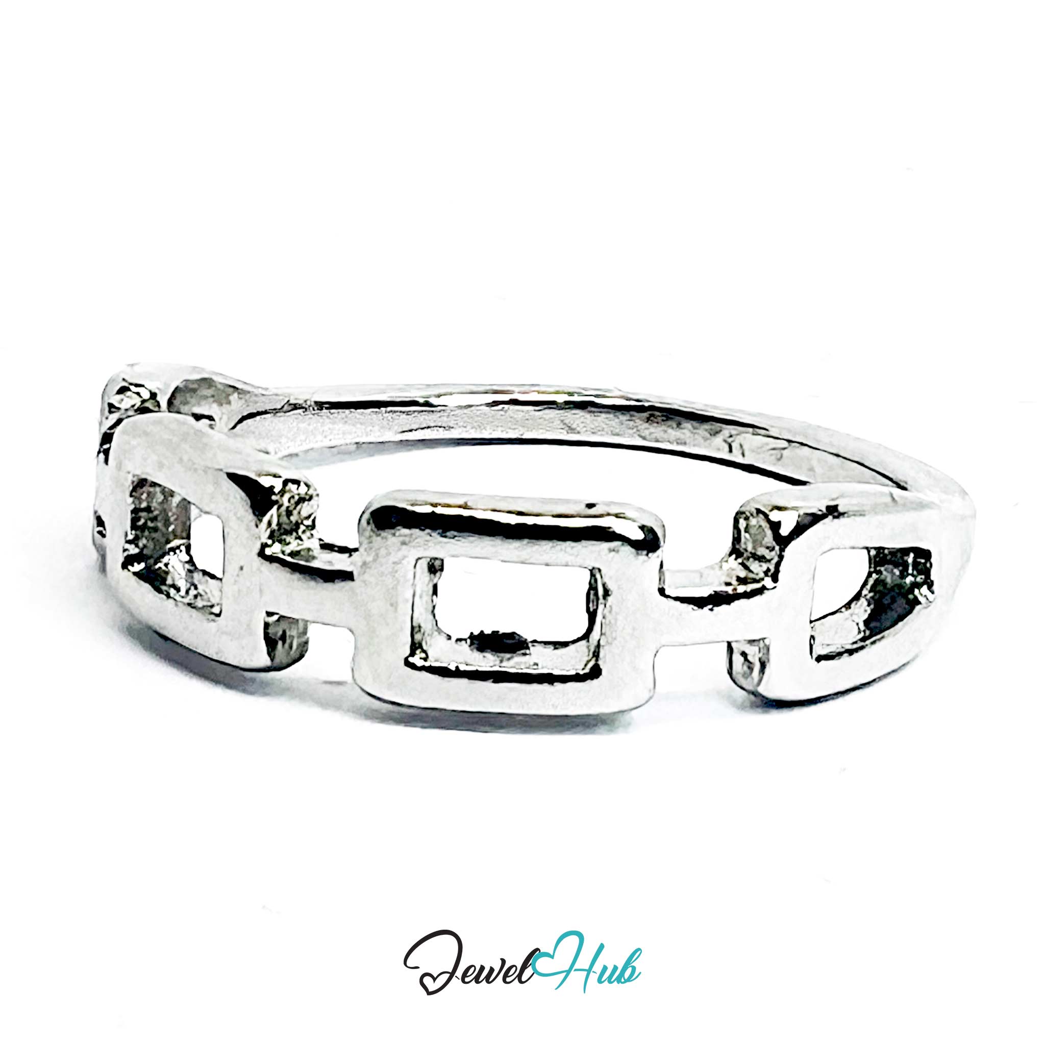 Link Cutout Ring | Silver‑Tone Zinc Alloy Minimalist Band