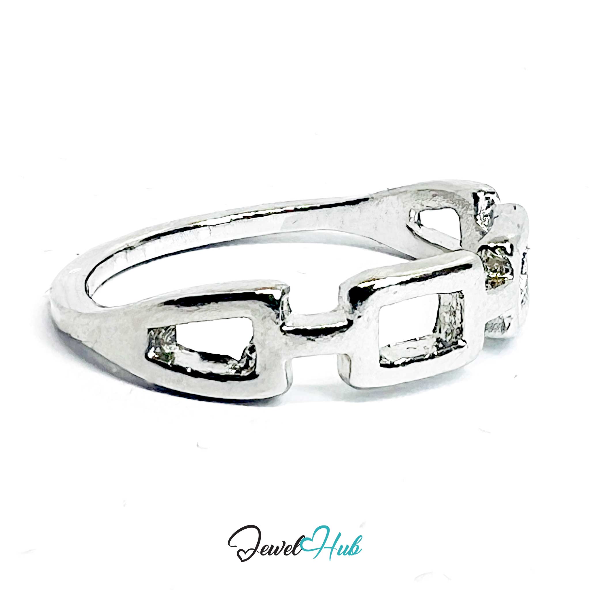 Link Cutout Ring | Silver‑Tone Zinc Alloy Minimalist Band