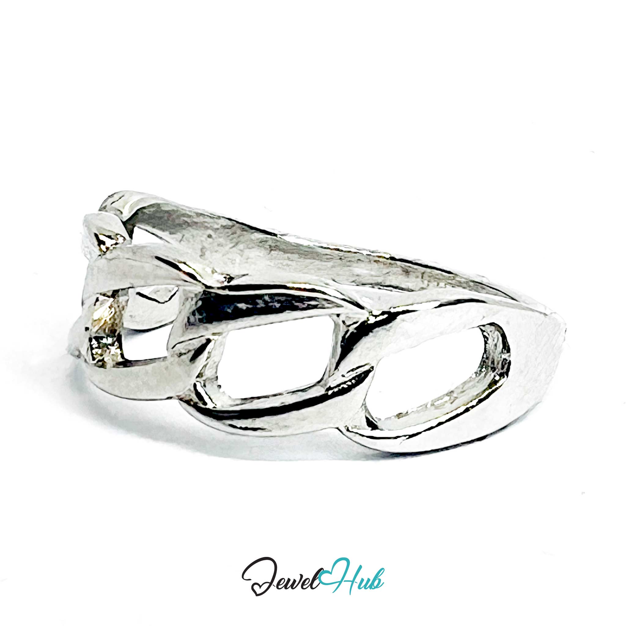 Silver Chain-Link Zinc Alloy Ring – Structured Unity Design