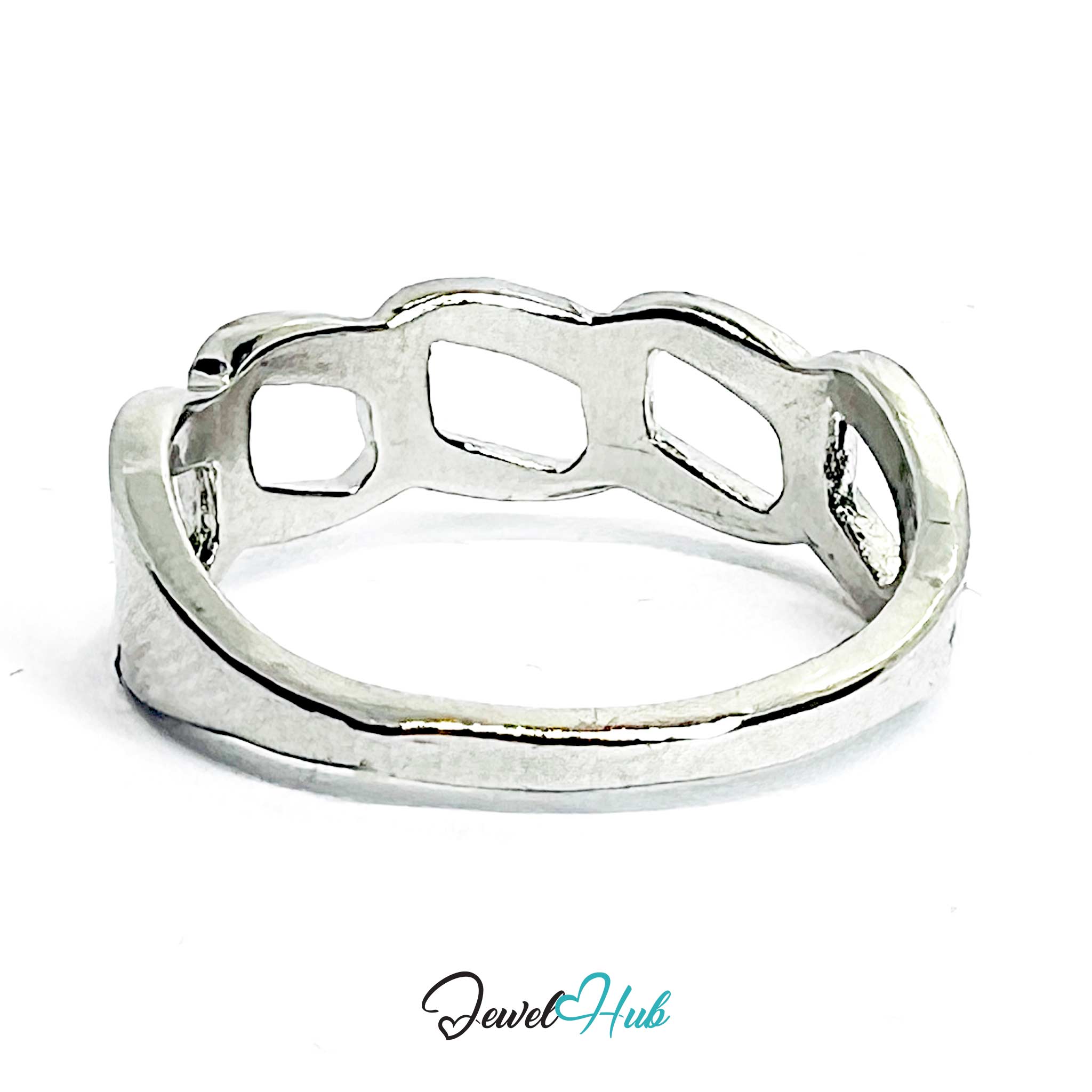 Silver Chain-Link Zinc Alloy Ring – Structured Unity Design