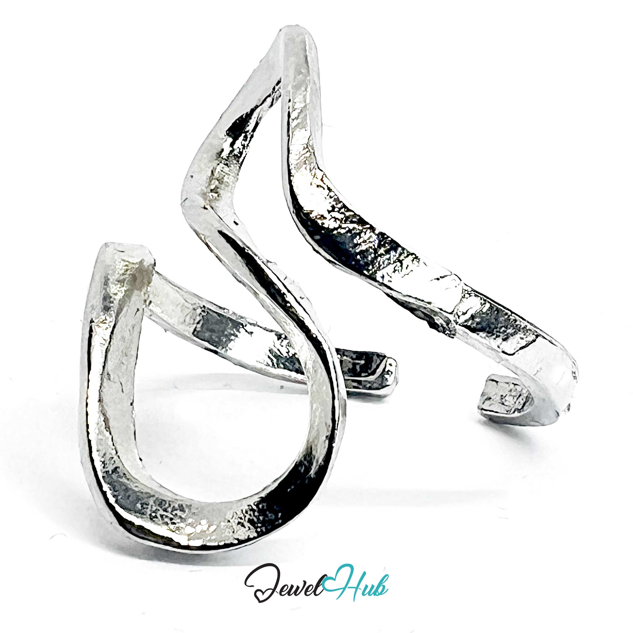 Silver-Plated Ribbon Wave Zinc Alloy Ring – Flowing Form