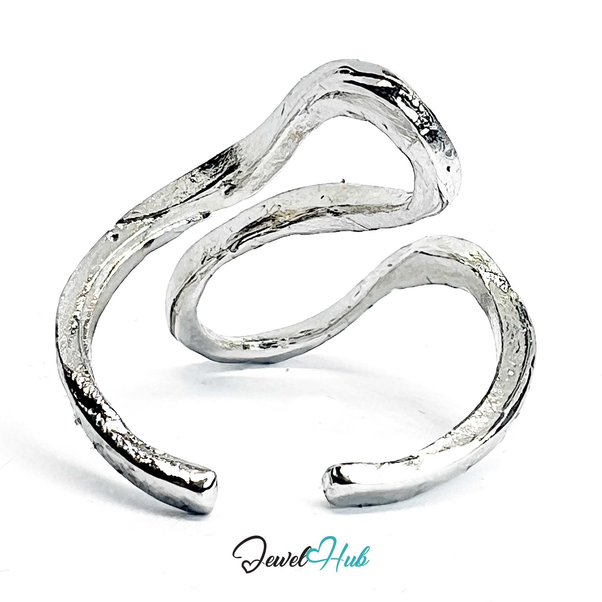 Silver-Plated Ribbon Wave Zinc Alloy Ring – Flowing Form
