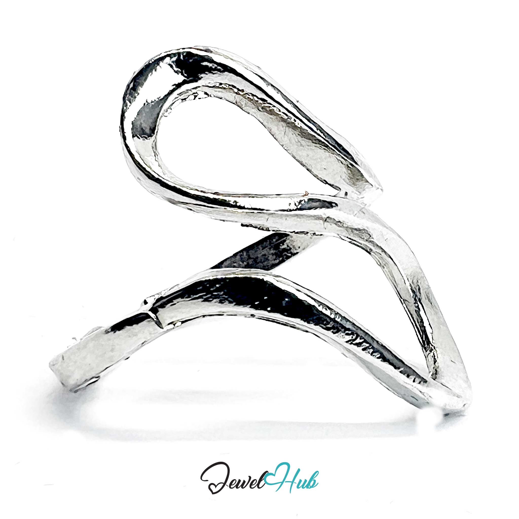 Silver-Plated Ribbon Wave Zinc Alloy Ring – Flowing Form