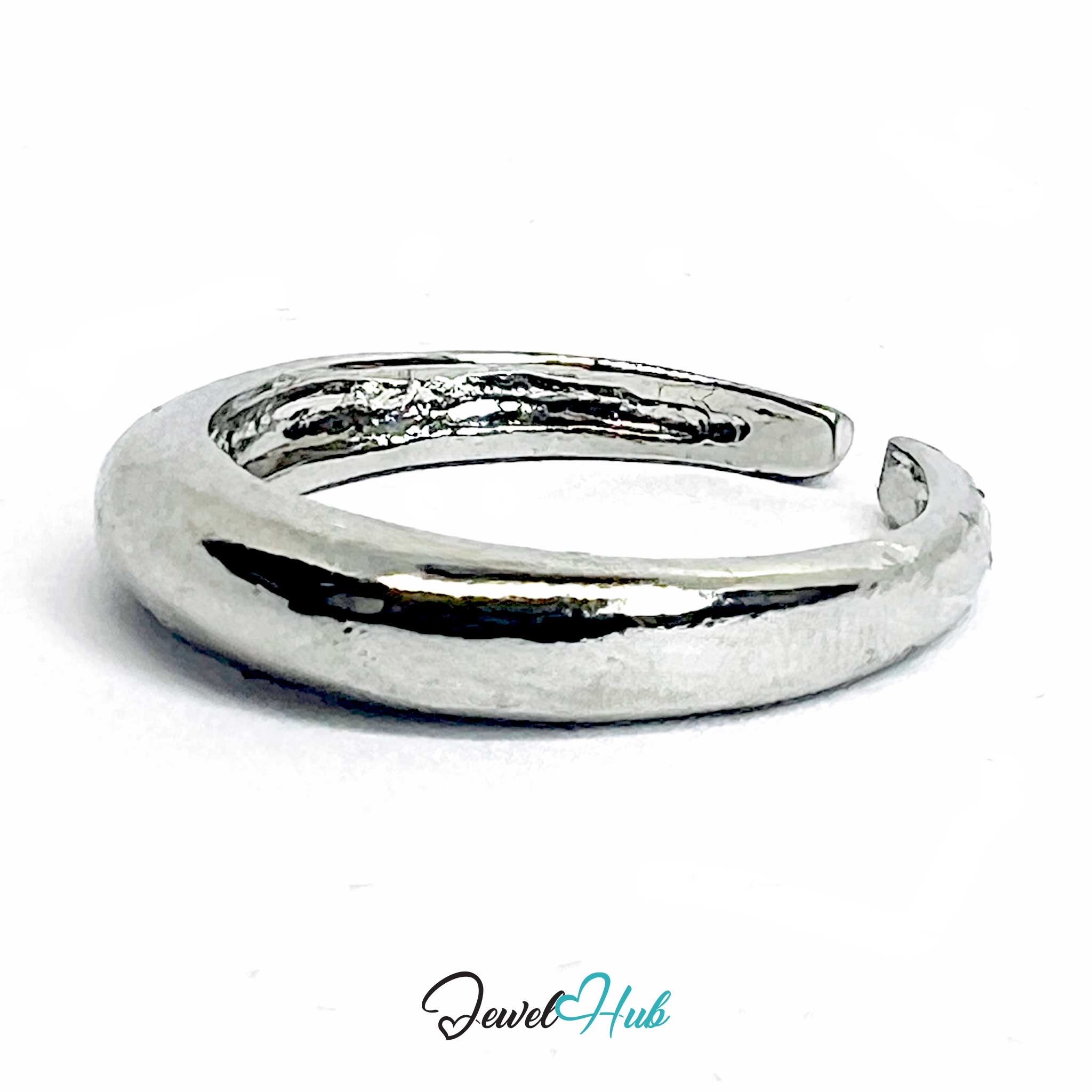 Silver-Plated Crescent Zinc Alloy Ring – Adjustable Band