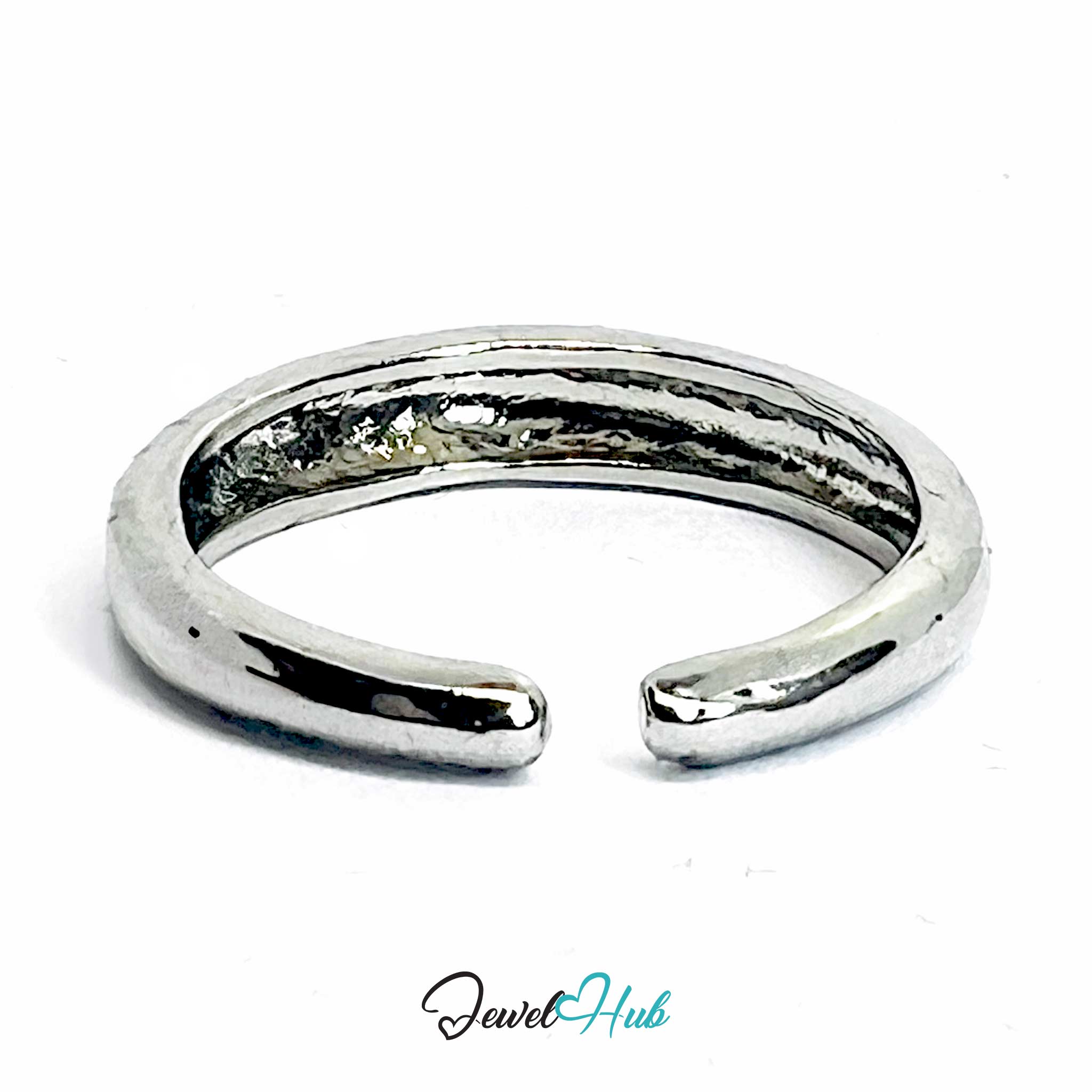 Silver-Plated Crescent Zinc Alloy Ring – Adjustable Band