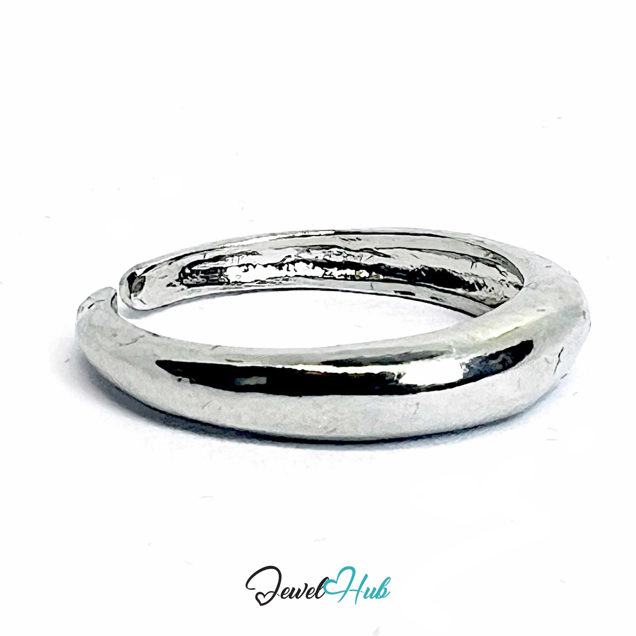 Silver-Plated Crescent Zinc Alloy Ring – Adjustable Band