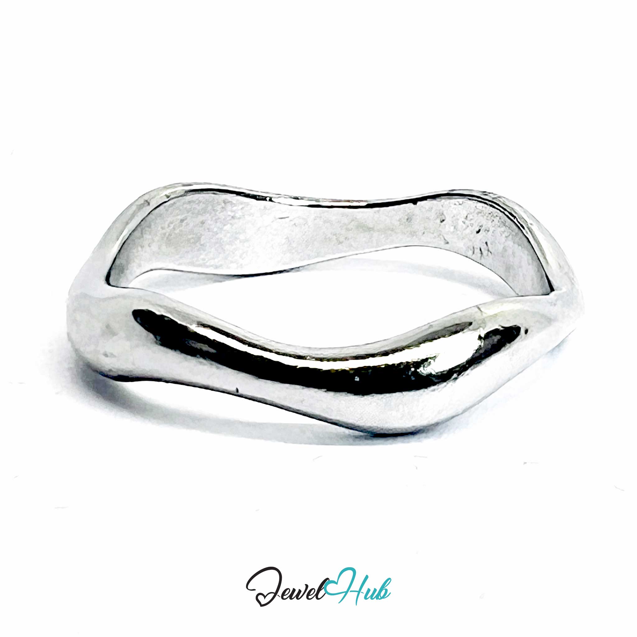 Silver-Plated Wave Zinc Alloy Ring – Asymmetrical Band