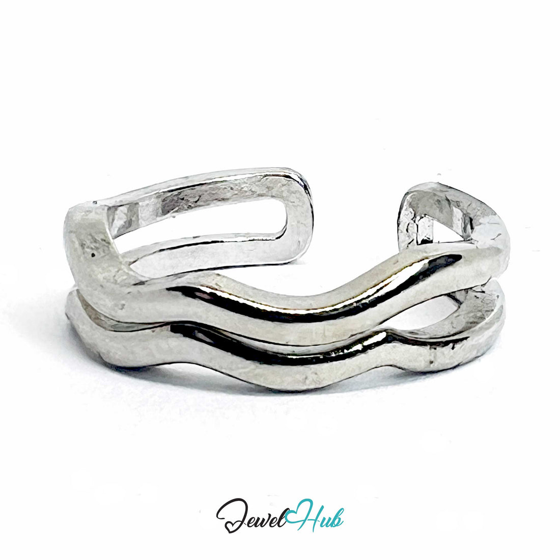 Silver - Plated Layered Wave Zinc Alloy Ring – Double - Wave Band - JewelHub.co.uk