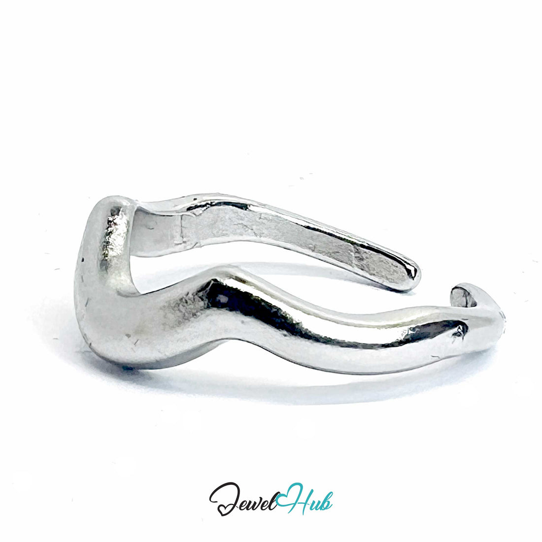 Silver - Plated Chevron Wave Zinc Alloy Ring – Open Band - JewelHub.co.uk