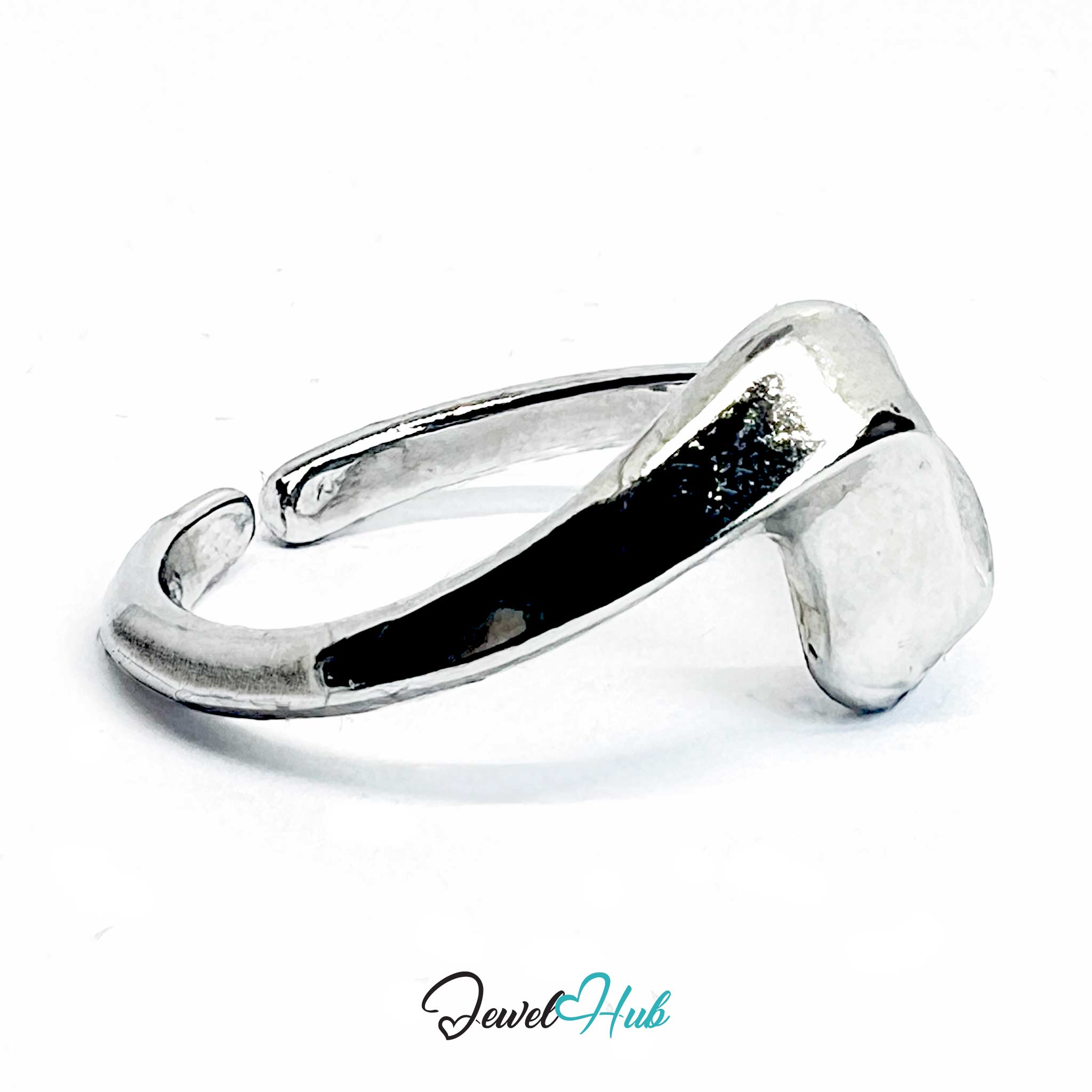 Silver-Plated Flowform Wave Zinc Alloy Ring – Asymmetrical Form