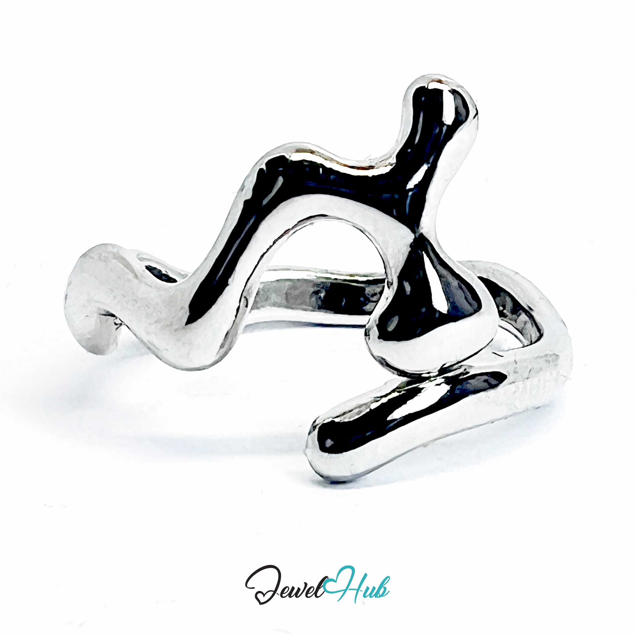 Silver-Plated Abstract Waveform Zinc Alloy Ring – Crest Form