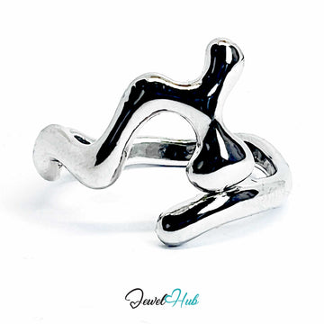 Silver-Plated Abstract Waveform Zinc Alloy Ring – Crest Form