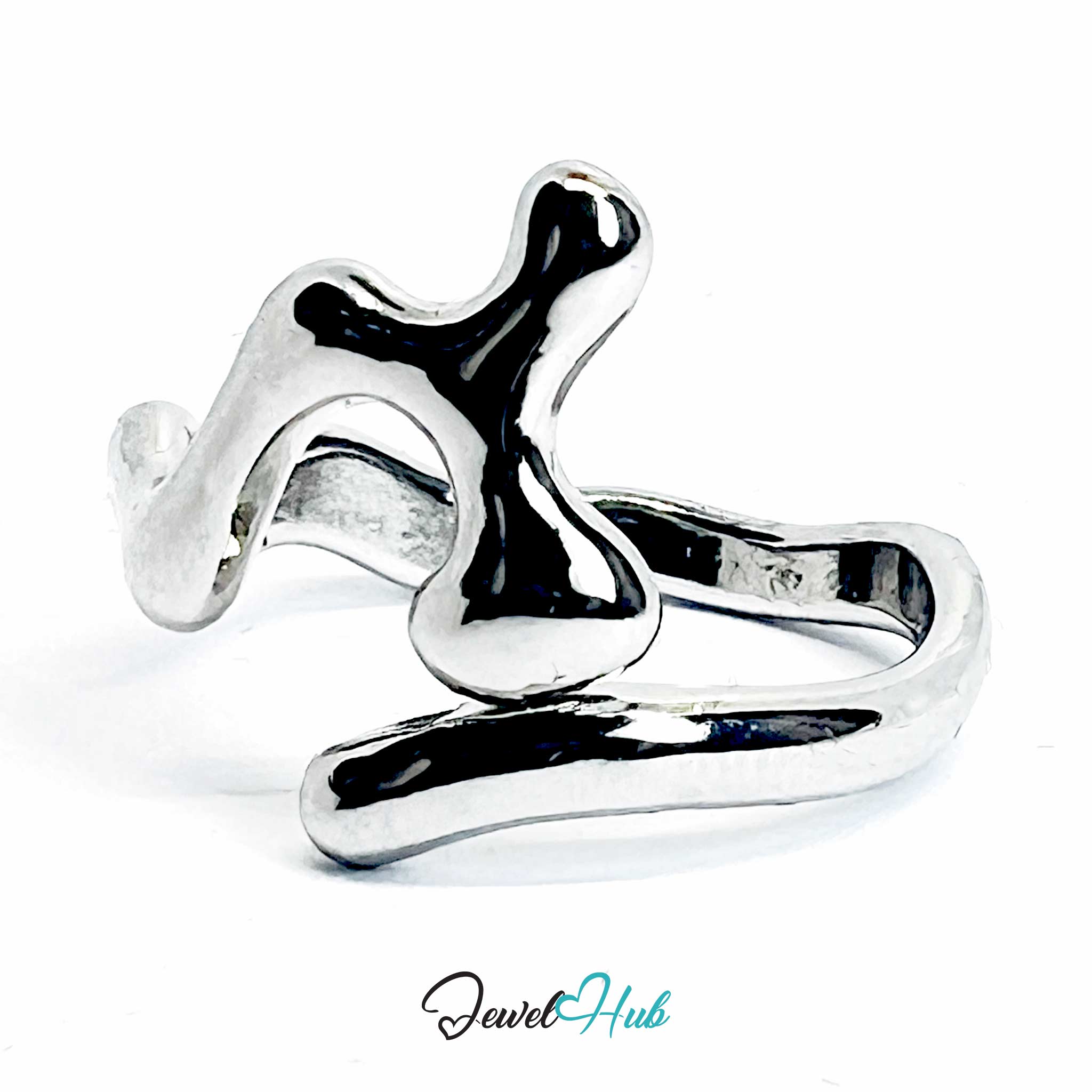 Silver-Plated Abstract Waveform Zinc Alloy Ring – Crest Form