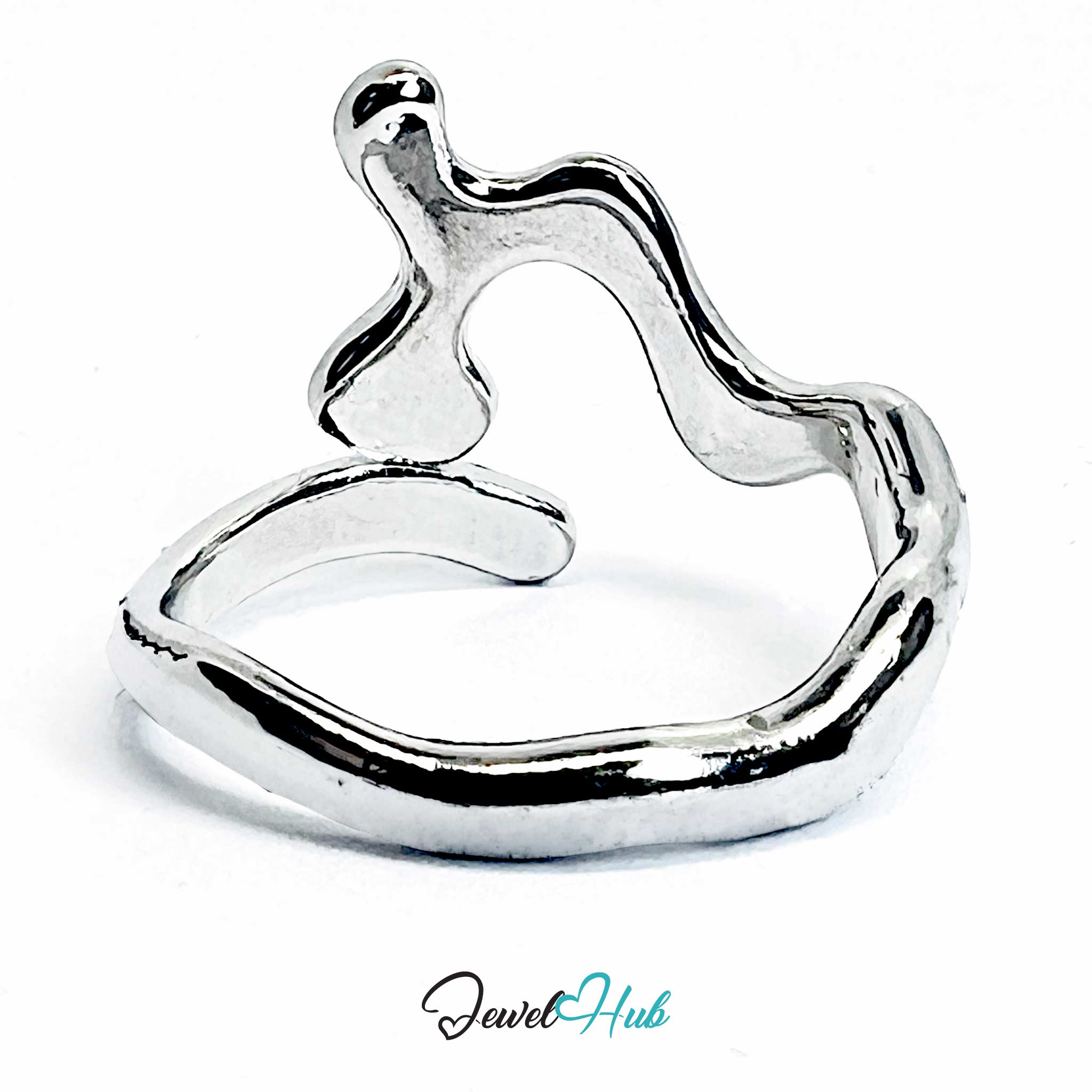 Silver-Plated Abstract Waveform Zinc Alloy Ring – Crest Form