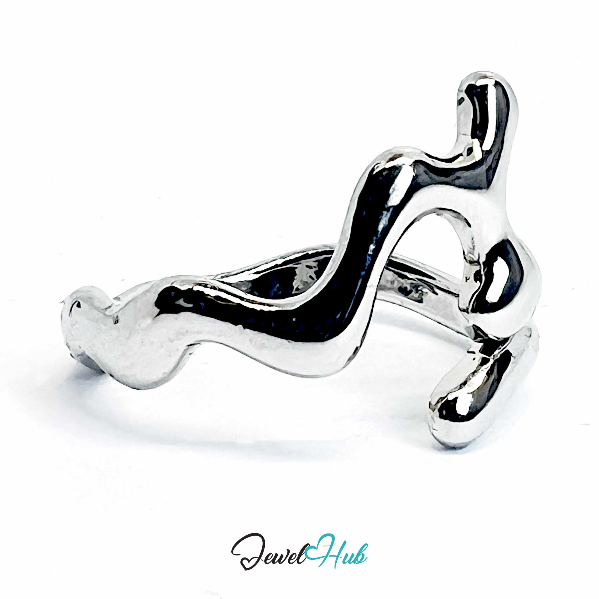 Silver-Plated Abstract Waveform Zinc Alloy Ring – Crest Form