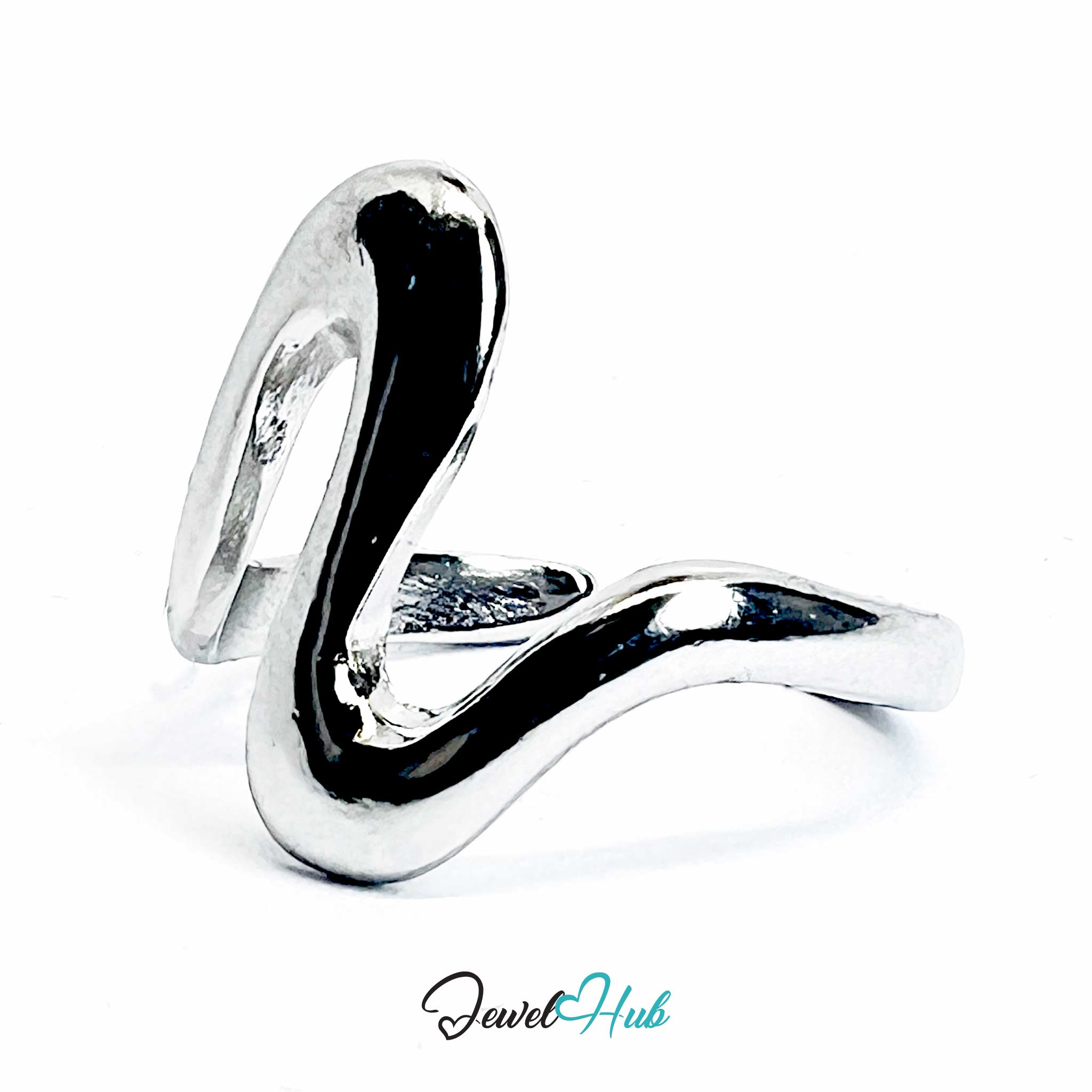 Silver-Plated S-Curve Zinc Alloy Ring – Serpentine Form