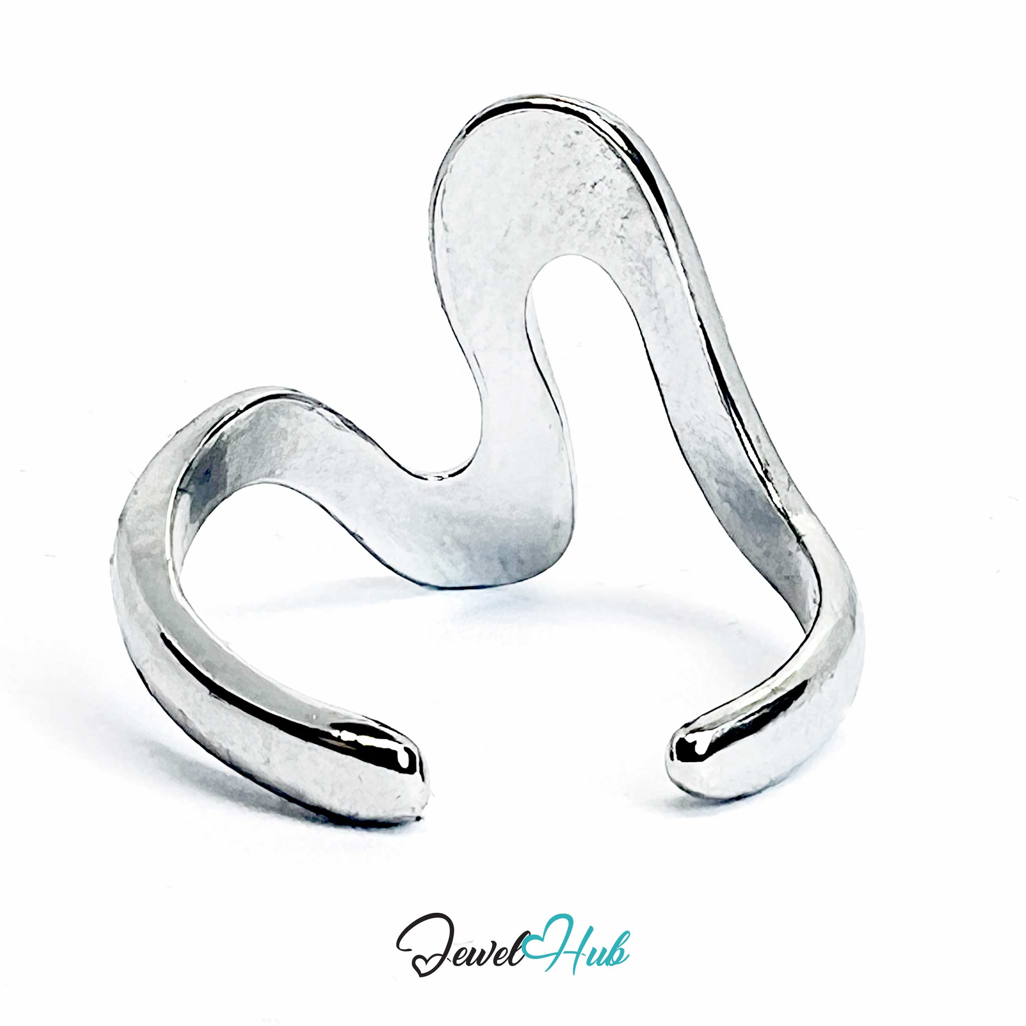 Silver-Plated S-Curve Zinc Alloy Ring – Serpentine Form