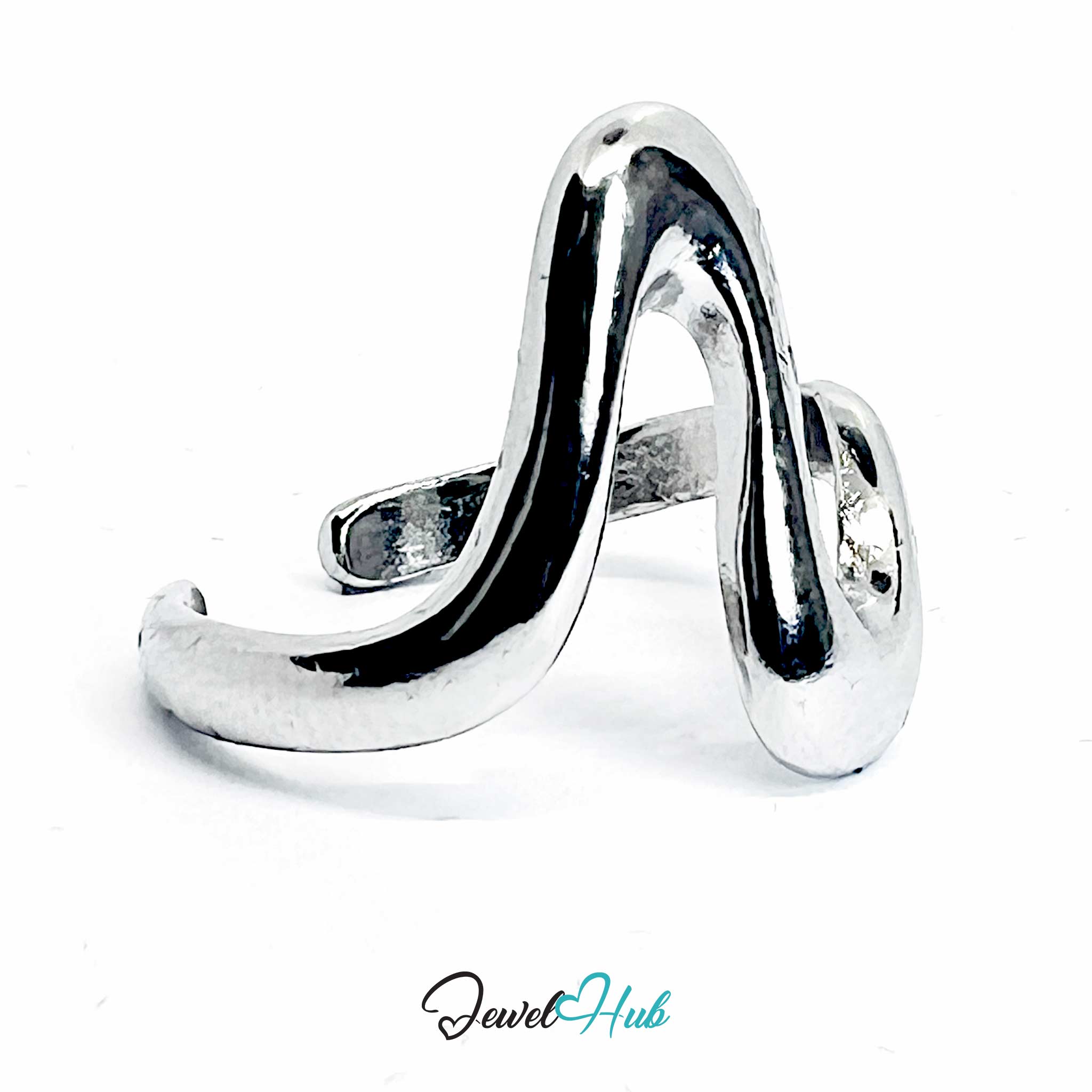 Silver-Plated S-Curve Zinc Alloy Ring – Serpentine Form
