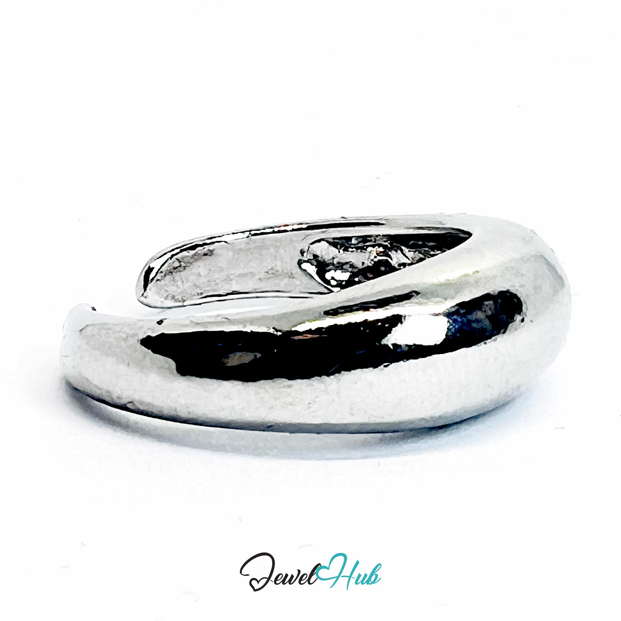 Silver-Plated Sculptural Cuff Zinc Alloy Rings – Open Bands