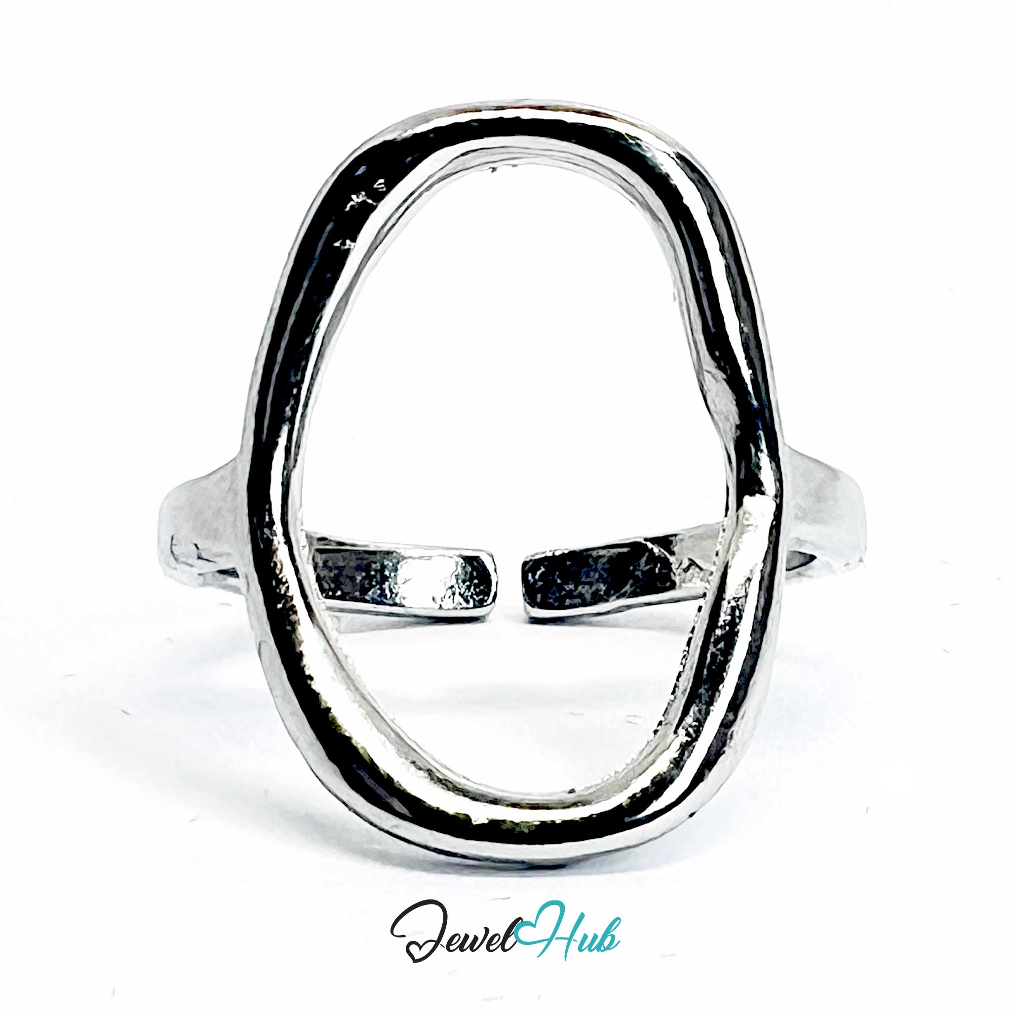 Silver-Plated Hollow Oval Zinc Alloy Ring – Open Form