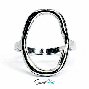 Silver-Plated Hollow Oval Zinc Alloy Ring – Open Form