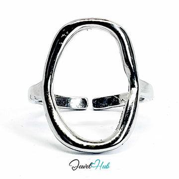 Silver-Plated Hollow Oval Zinc Alloy Ring – Open Form