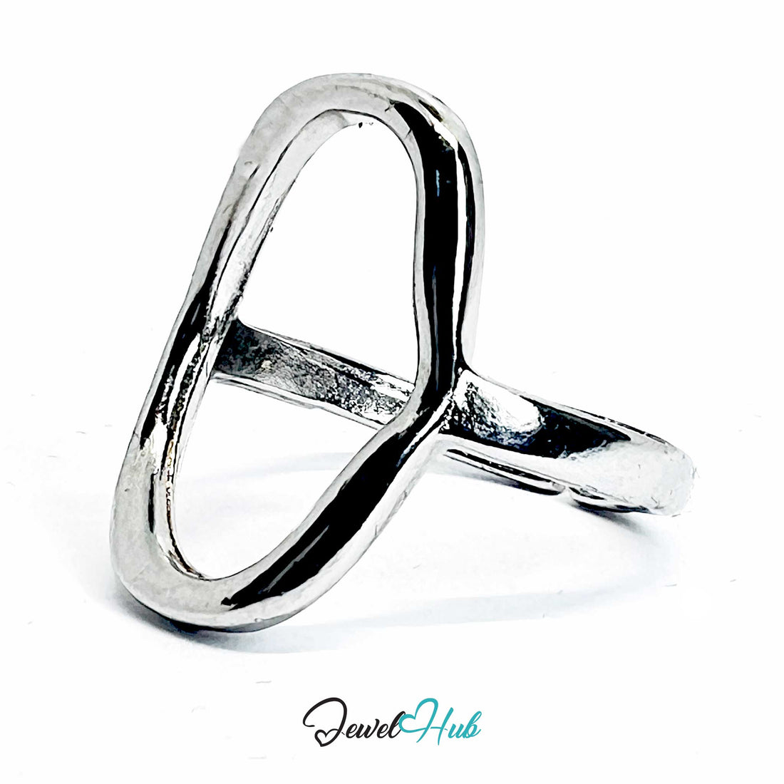 Silver-Plated Hollow Oval Zinc Alloy Ring – Open Form