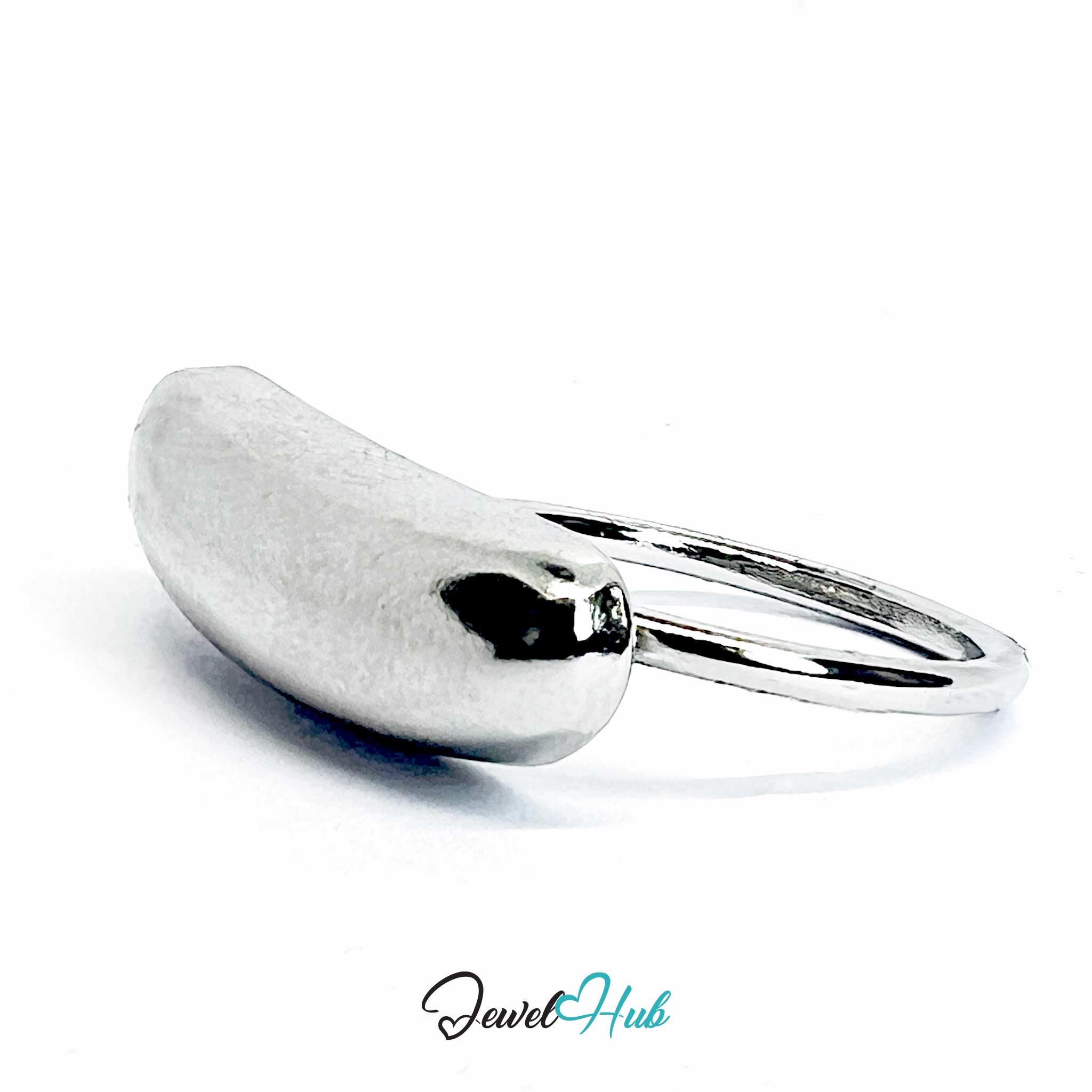 Silver-Plated Wide Curve Zinc Alloy Ring – Open-Band Design