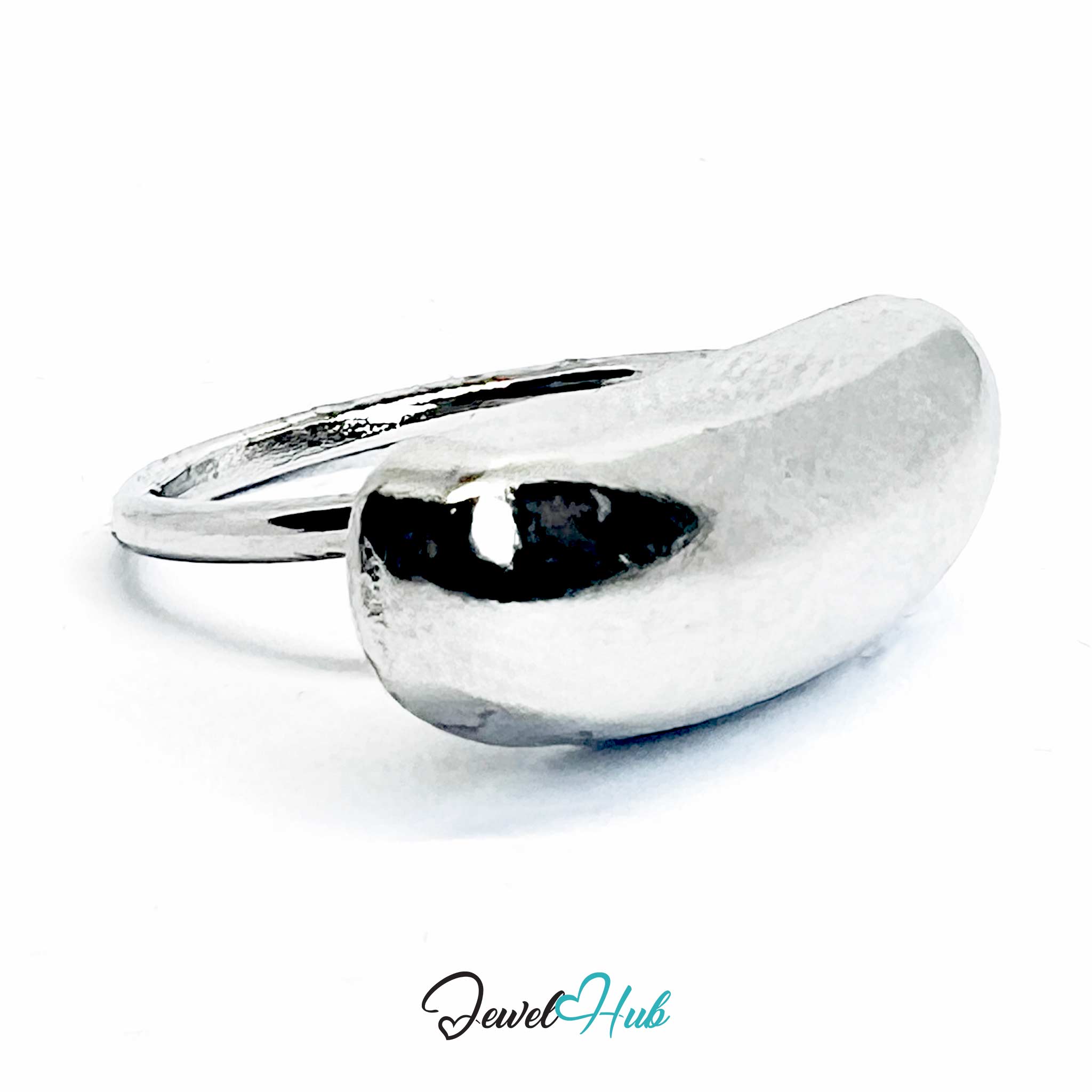 Silver-Plated Wide Curve Zinc Alloy Ring – Open-Band Design