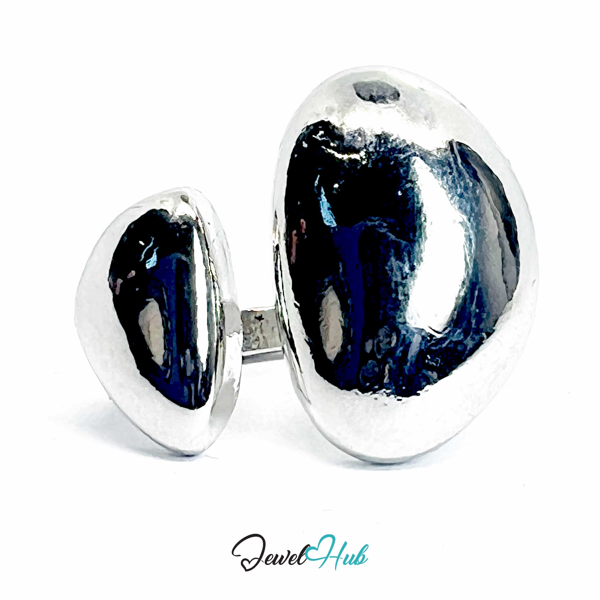 Silver-Plated Sculptural Oval Zinc Alloy Ring – Mirror Finish
