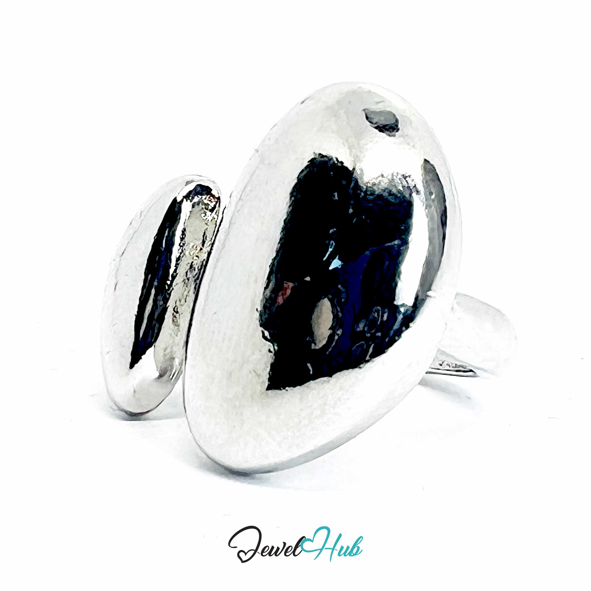 Silver-Plated Sculptural Oval Zinc Alloy Ring – Mirror Finish