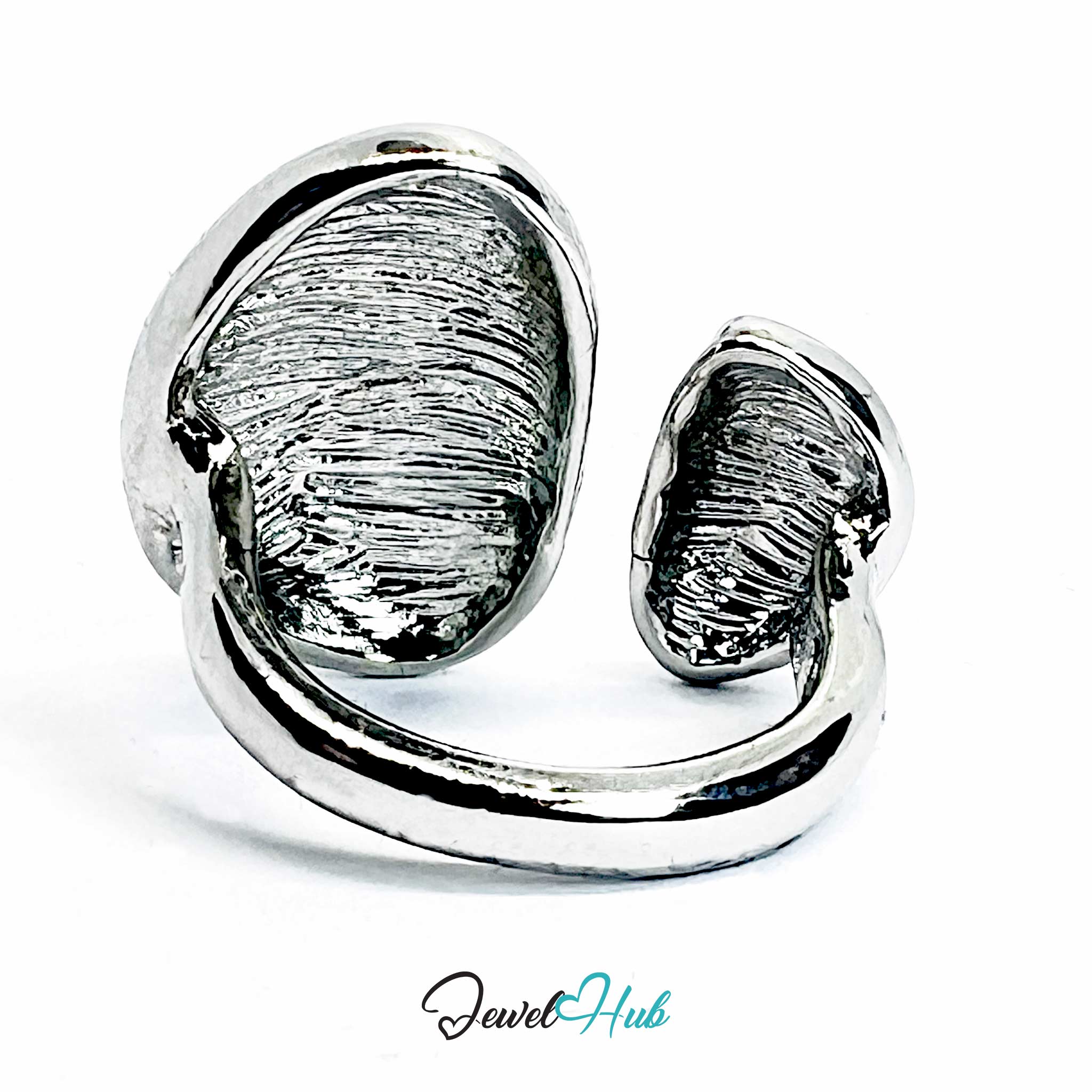 Silver-Plated Sculptural Oval Zinc Alloy Ring – Mirror Finish