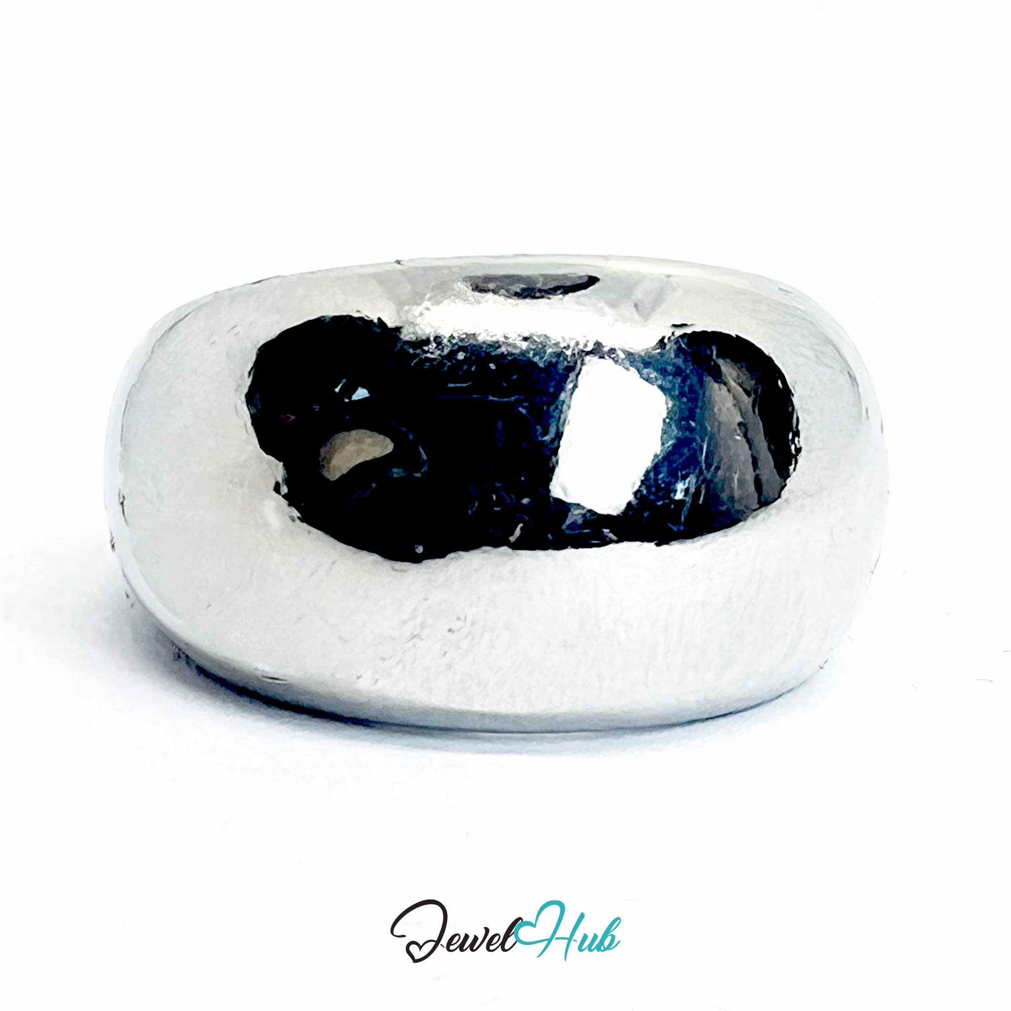 Silver-Plated Textured Chunky Zinc Alloy Ring – Wide-Band Form