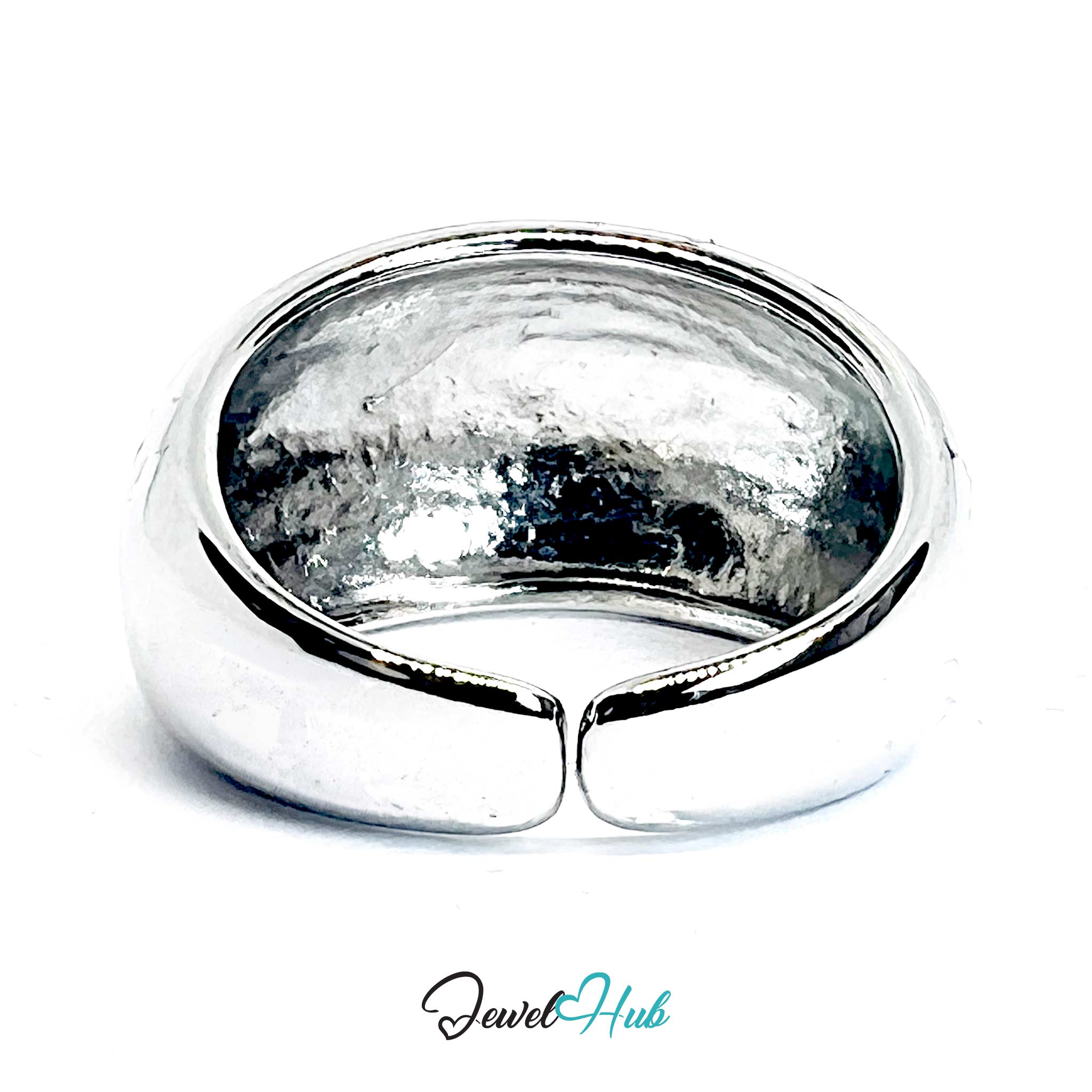 Silver-Plated Textured Chunky Zinc Alloy Ring – Wide-Band Form