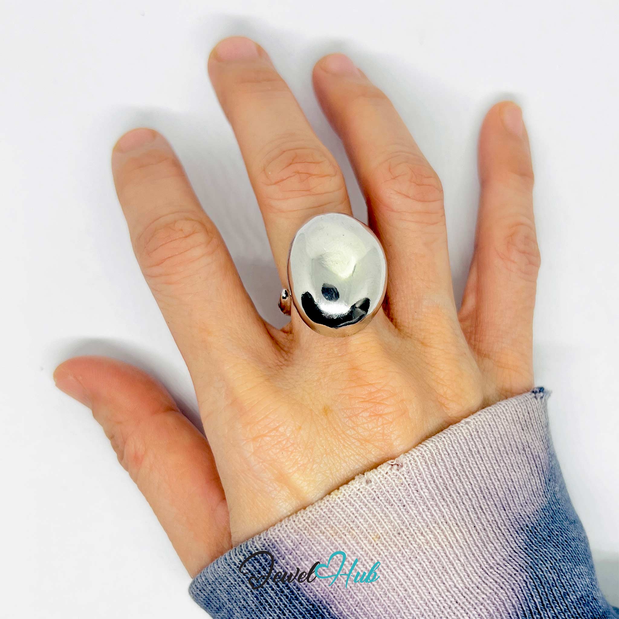 Silver-Plated Spiral Dome Zinc Alloy Ring – Sculptural Form
