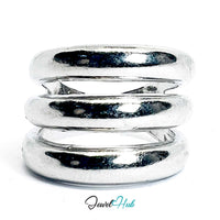 Silver-Plated Triple-Band Zinc Alloy Ring – B