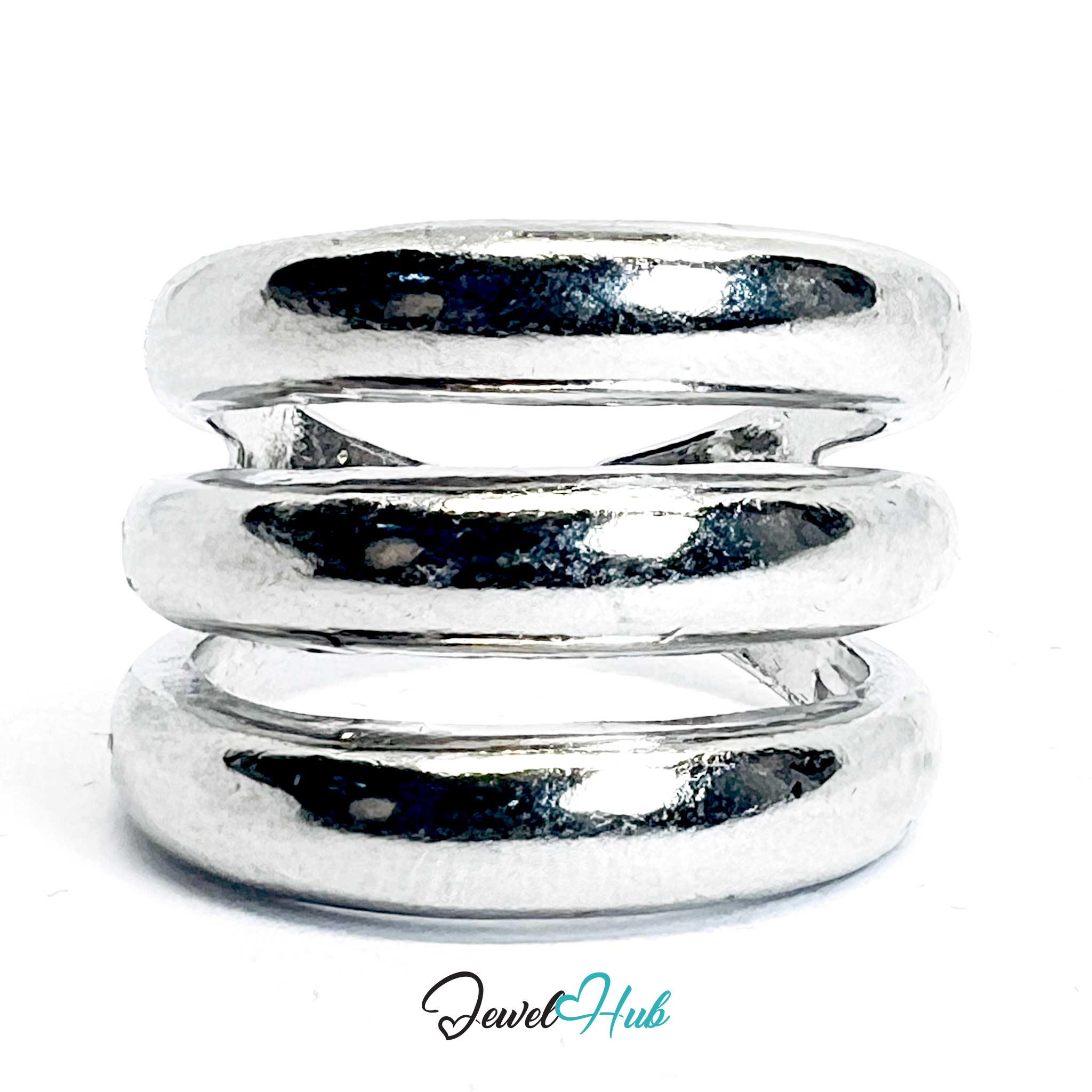Silver-Plated Triple-Band Zinc Alloy Ring – Bold Sculptural Profile