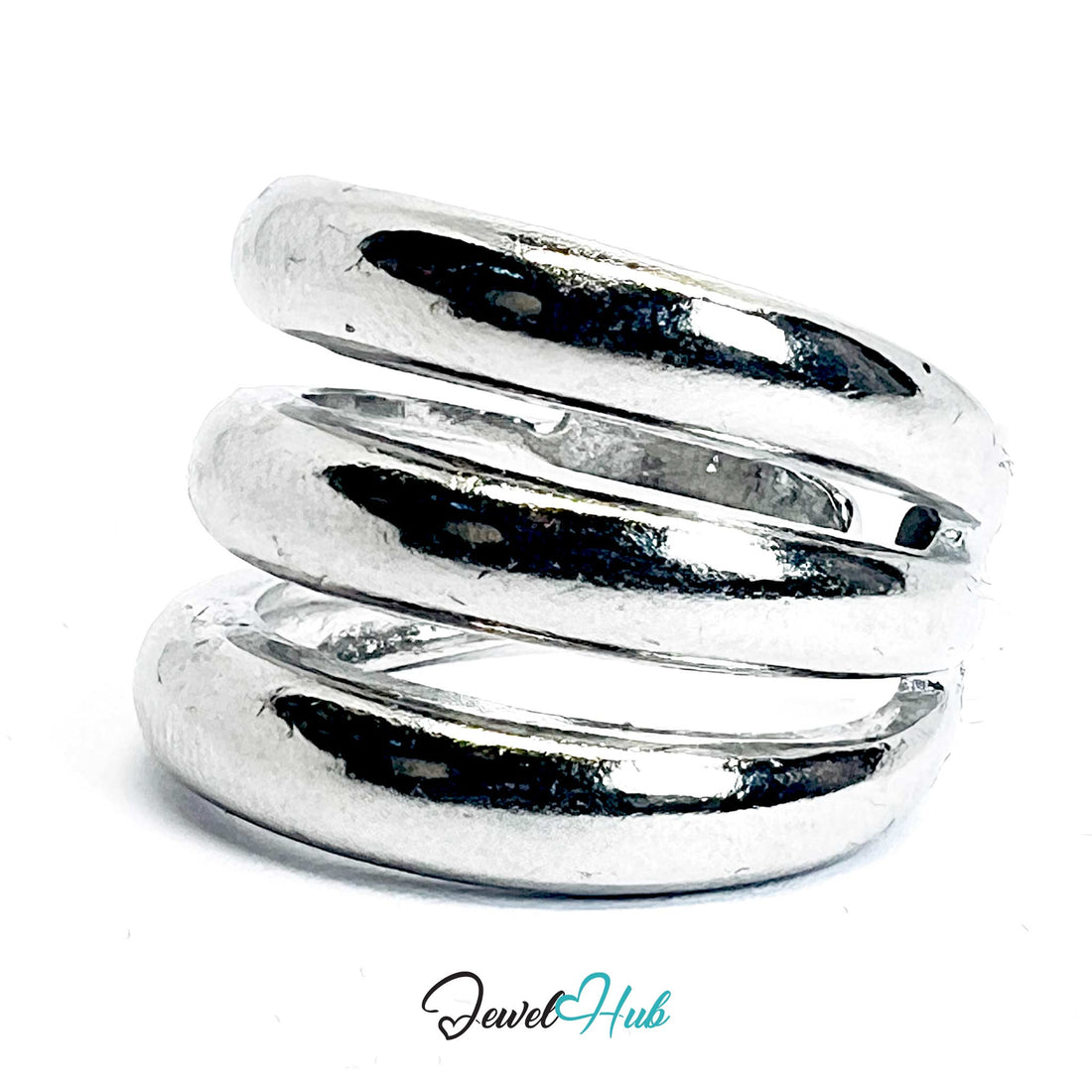 Silver-Plated Triple-Band Zinc Alloy Ring – Bold Sculptural Profile