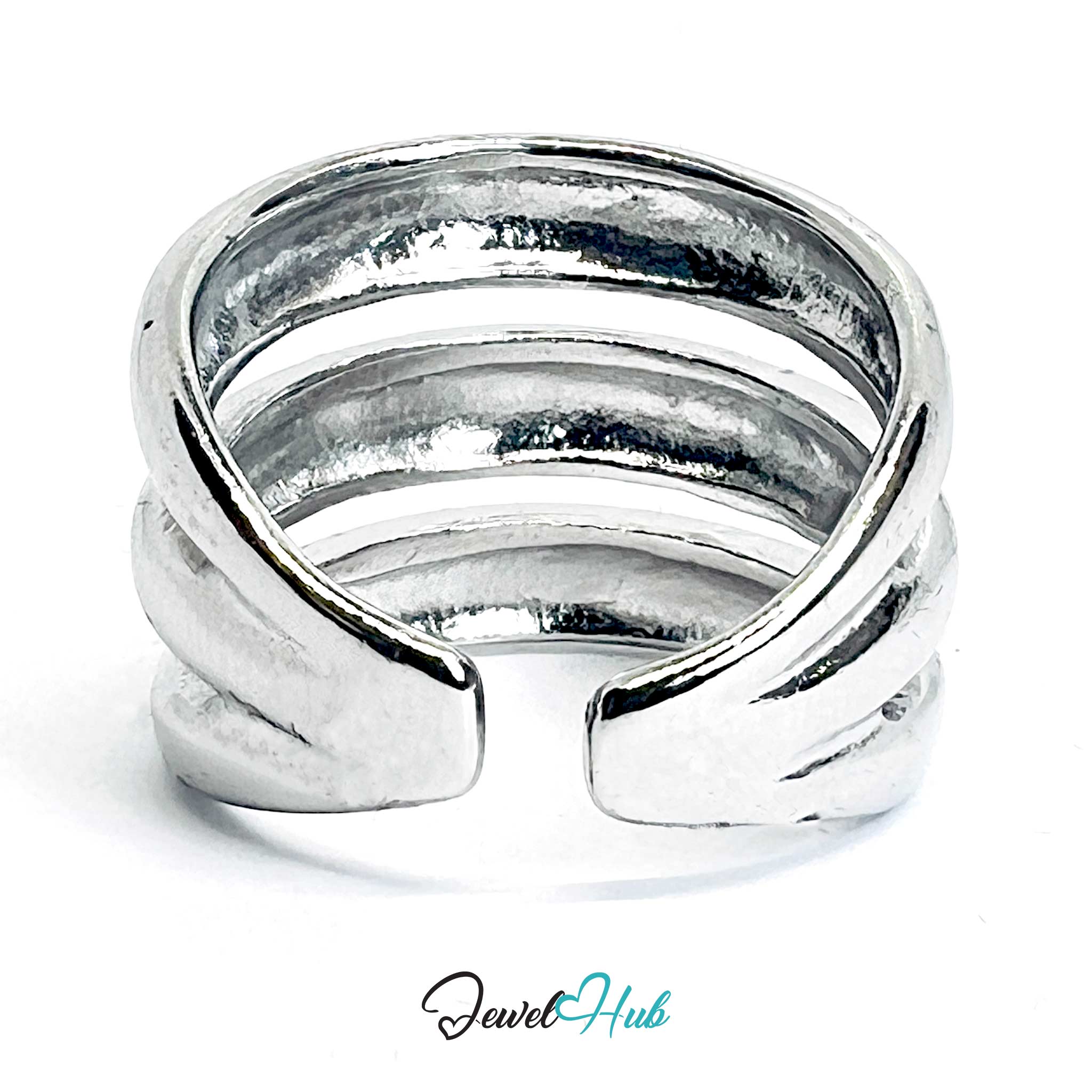 Silver-Plated Triple-Band Zinc Alloy Ring – Bold Sculptural Profile