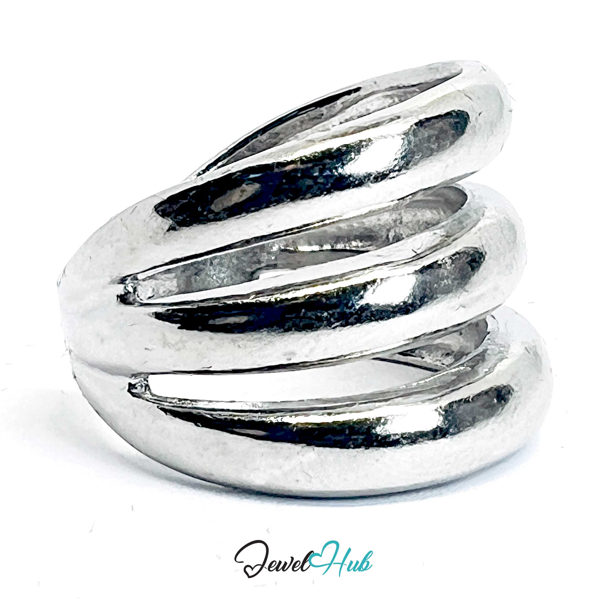 Silver-Plated Triple-Band Zinc Alloy Ring – Bold Sculptural Profile