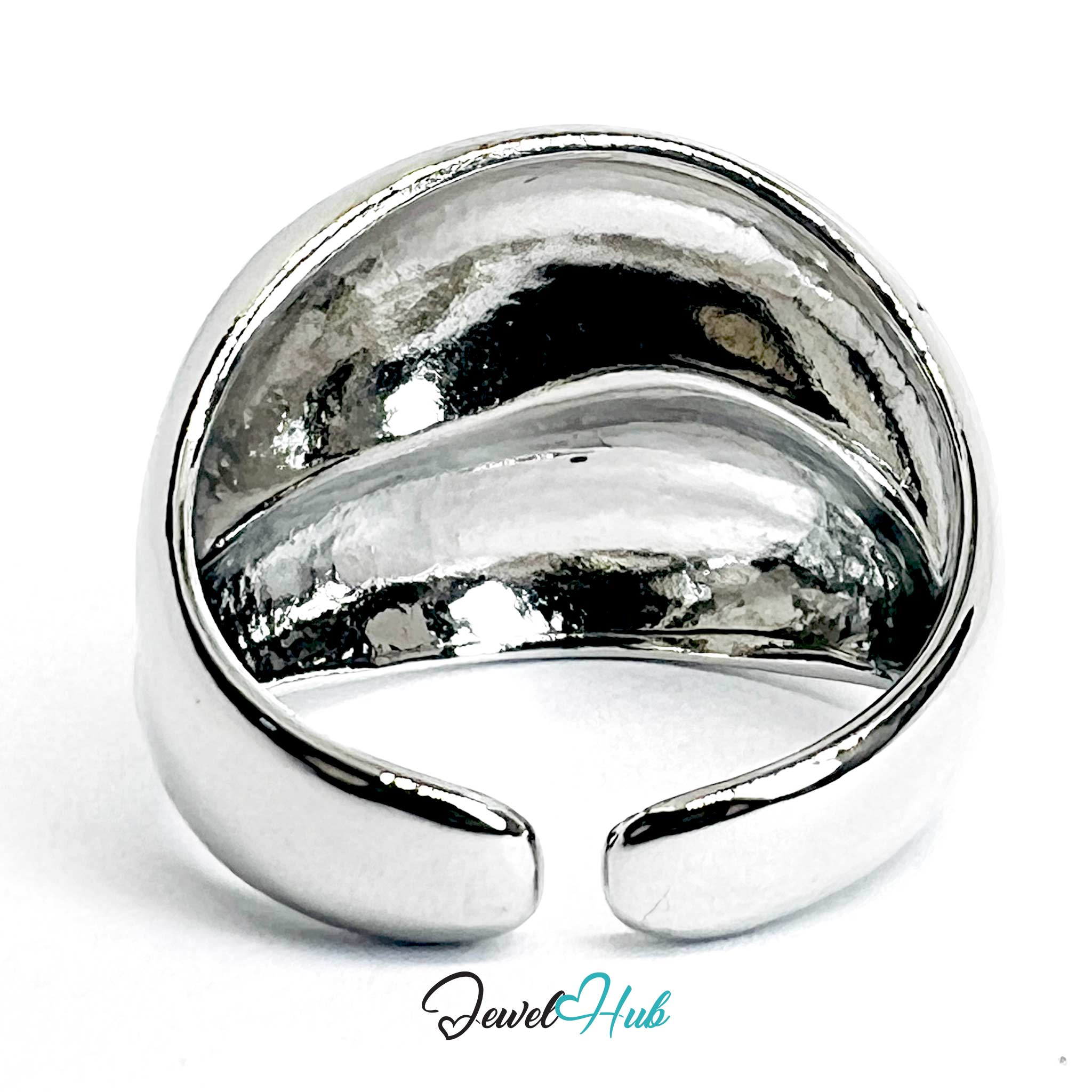 Silver-Plated Sculptural Wave Zinc Alloy Ring – Fluid Contour Statement