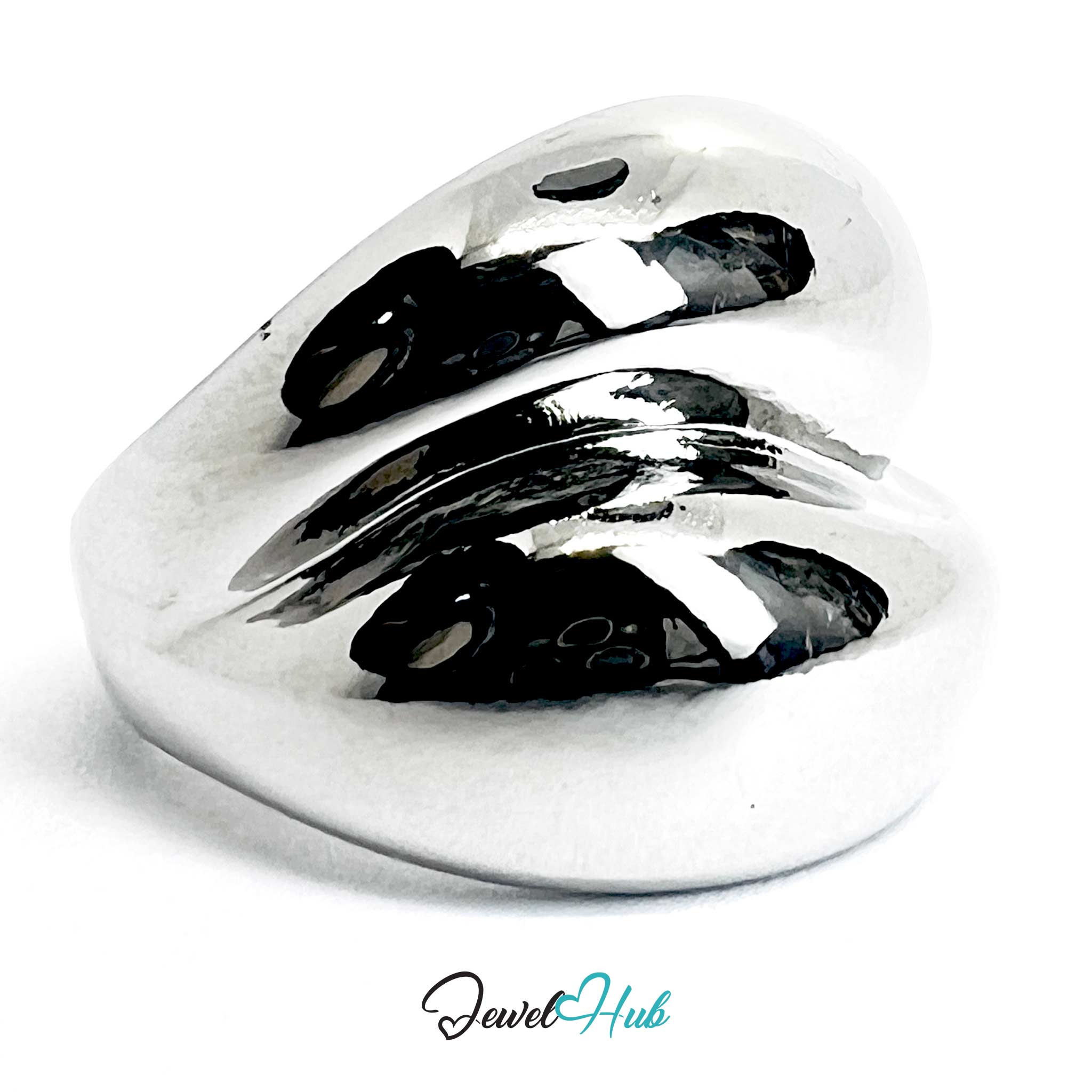 Silver-Plated Sculptural Wave Zinc Alloy Ring – Fluid Contour Statement